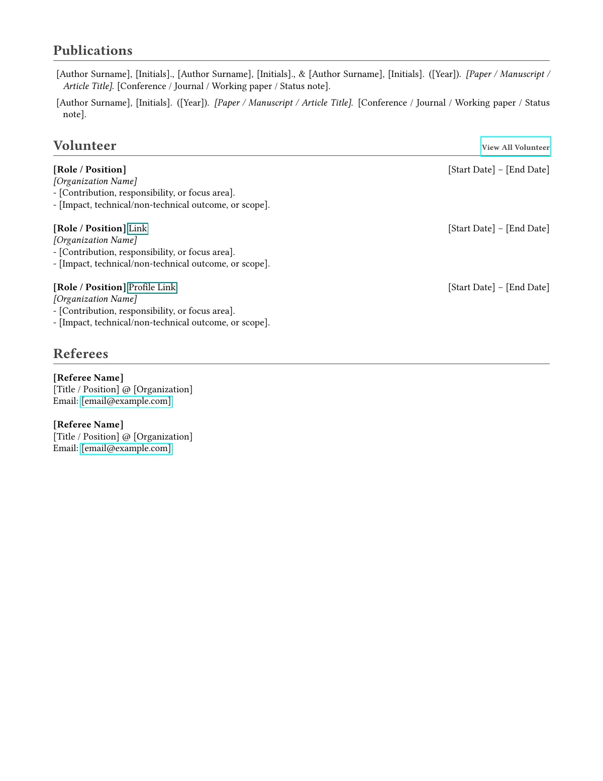 Clean one-page résumé with Libertine font LaTeX template, page 2 of 2