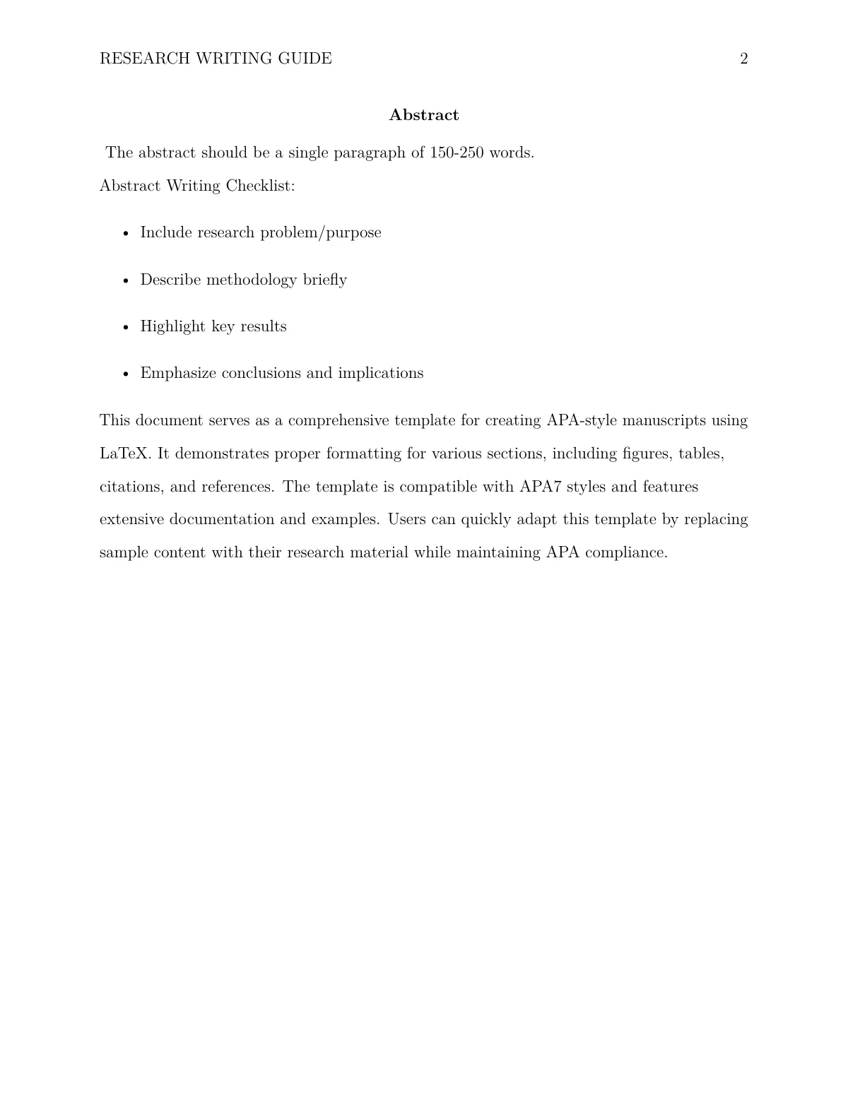 LaTeX-mallen APA 7 research manuscript with writing guide, sida 2 av 10