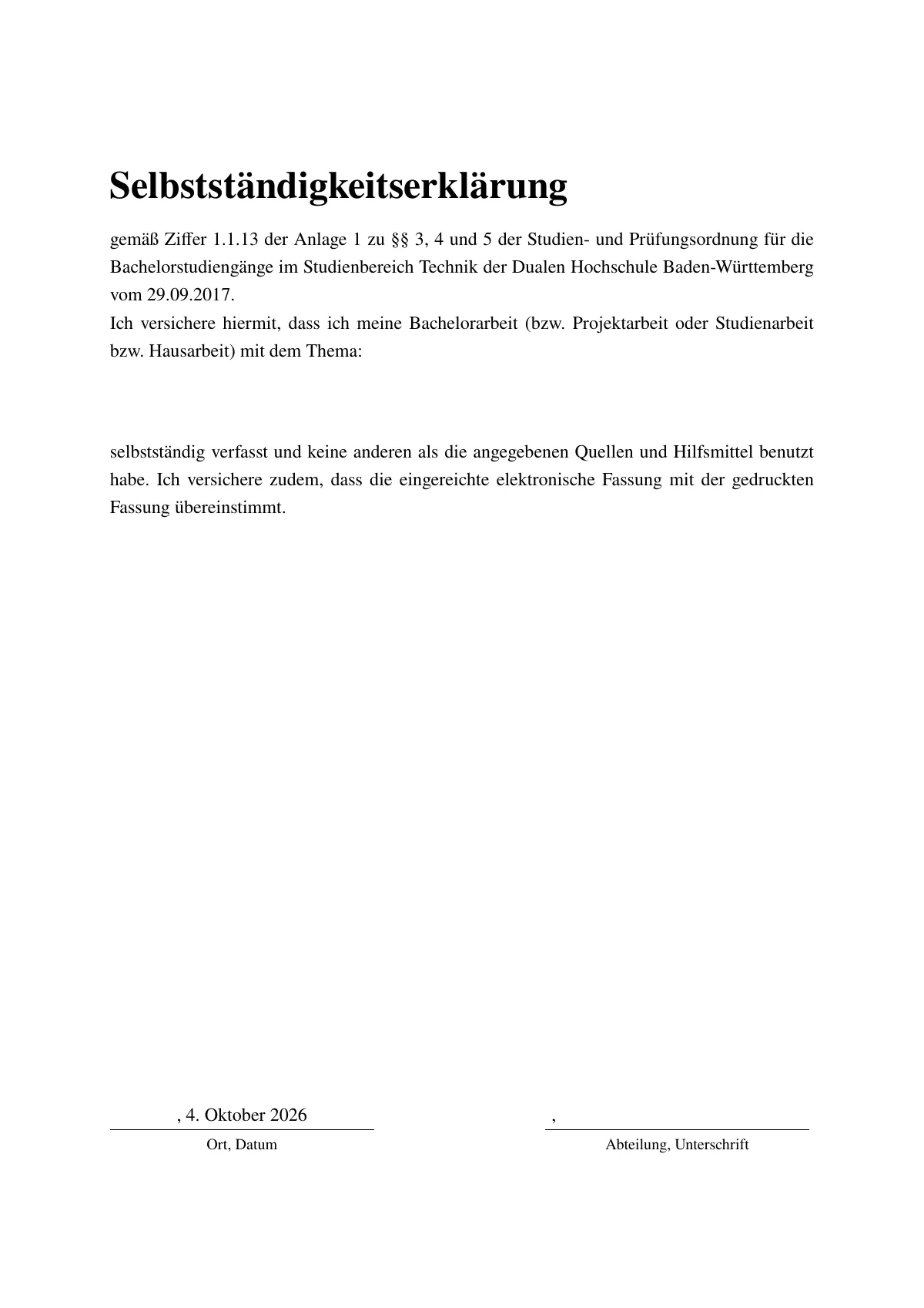 DHBW Friedrichshafen thesis, German LaTeX template, page 2 of 10