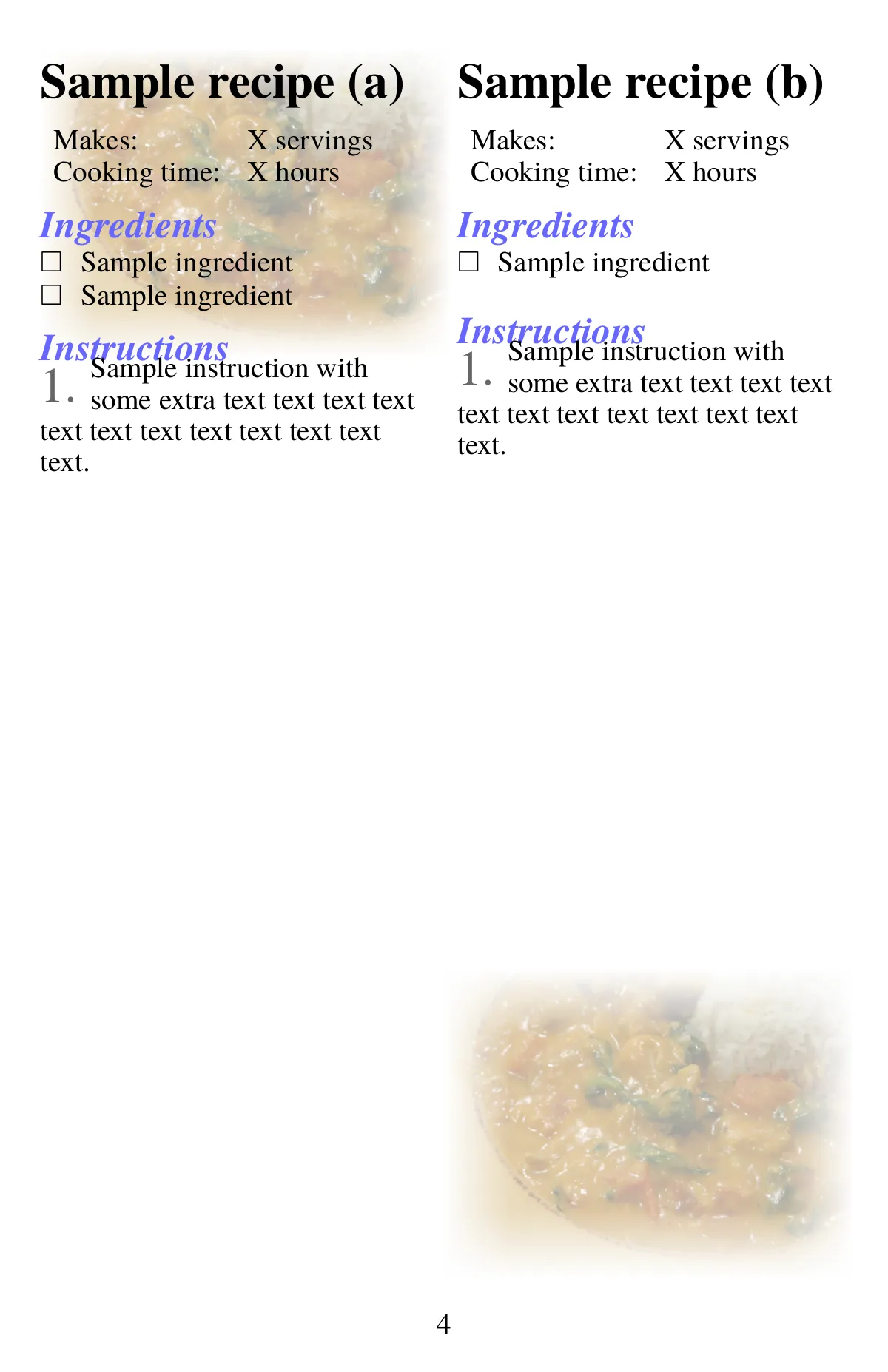 LaTeX-mallen Short recipe book sample with side-by-side recipes, sida 4 av 4