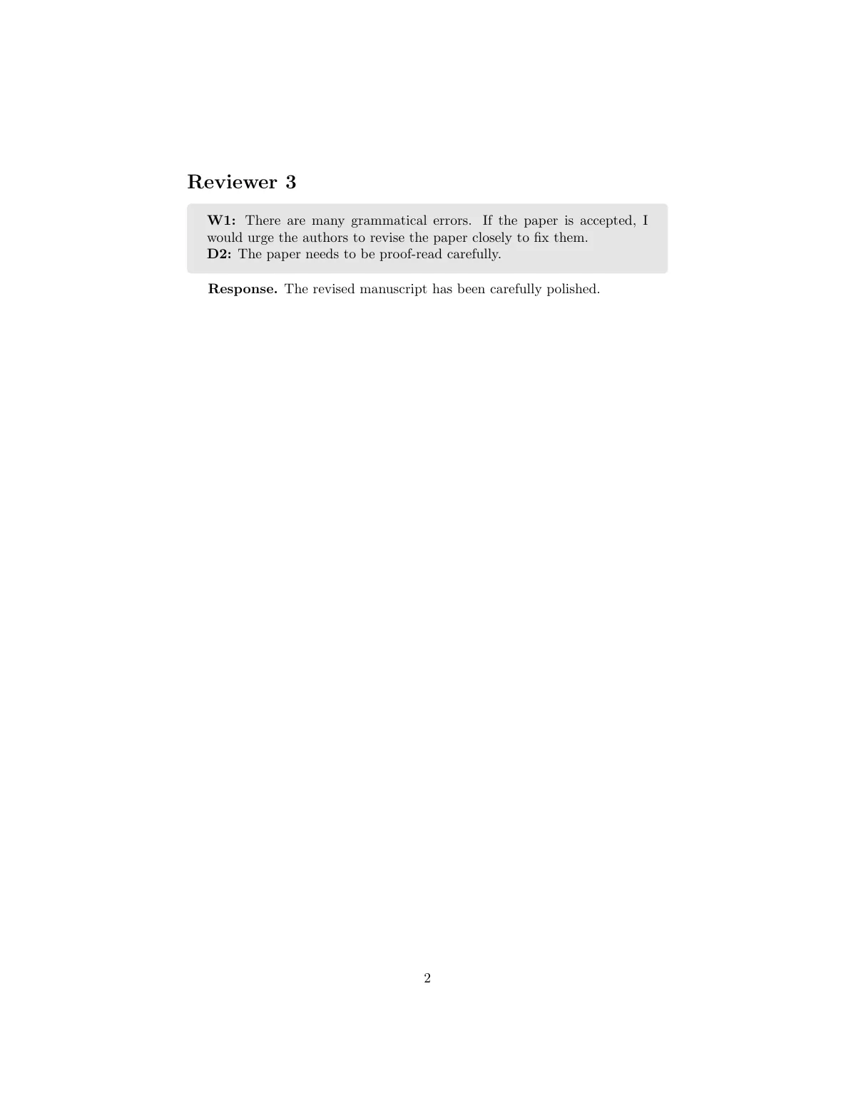 Revision cover letter for a resubmitted paper LaTeX template, page 2 of 3