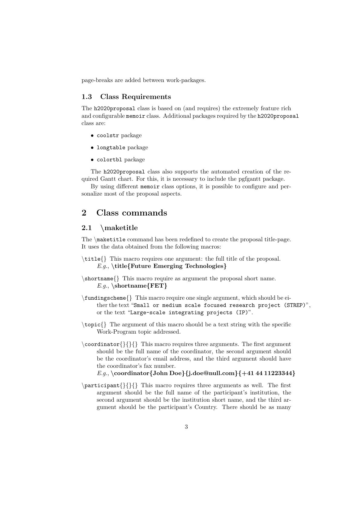 EU Horizon 2020 RIA proposal class manual LaTeX template, page 3 of 9
