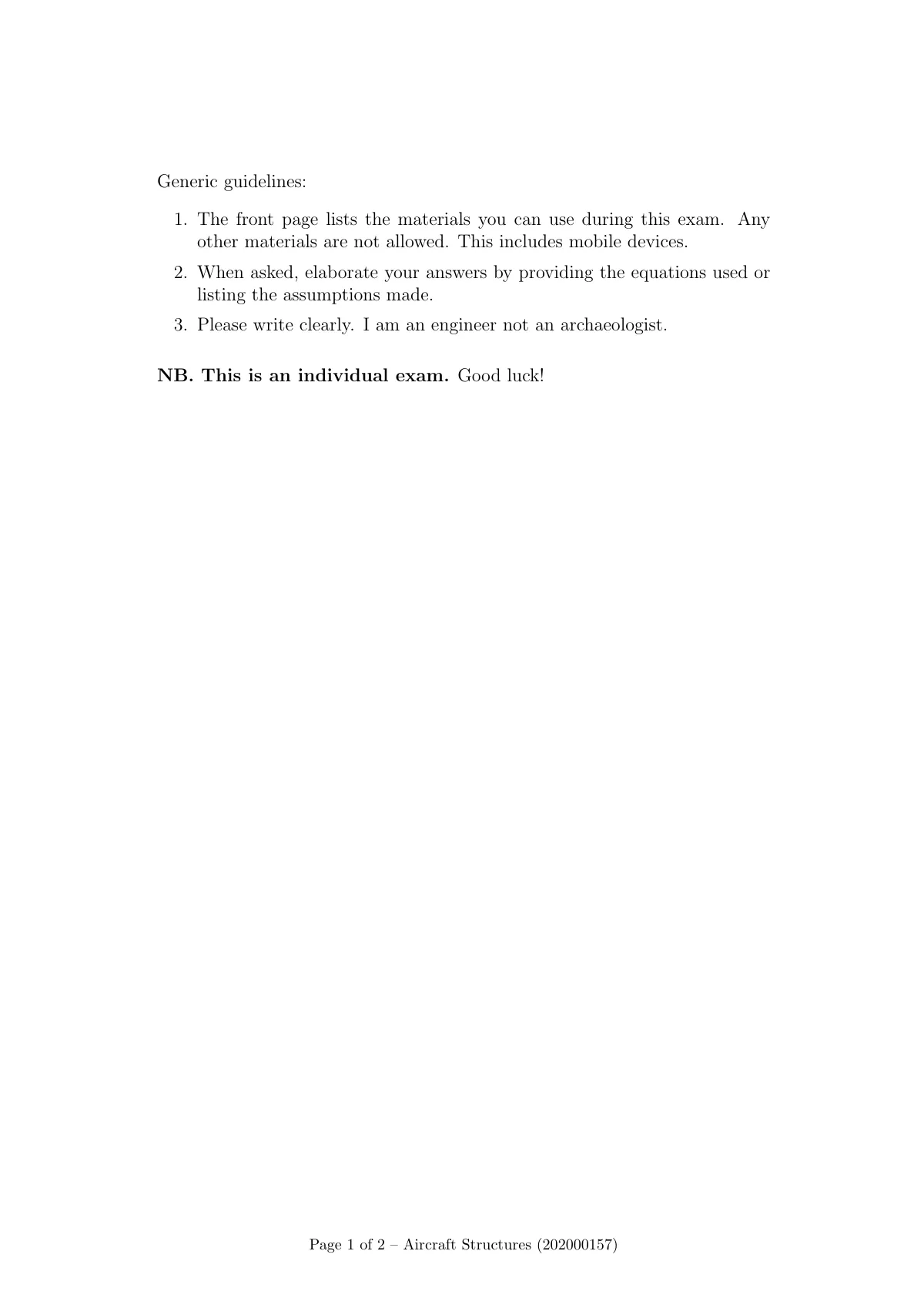 LaTeX-Vorlage Schriftliche Prüfung mit Deckblatt und Anweisungen, Seite 2 von 3