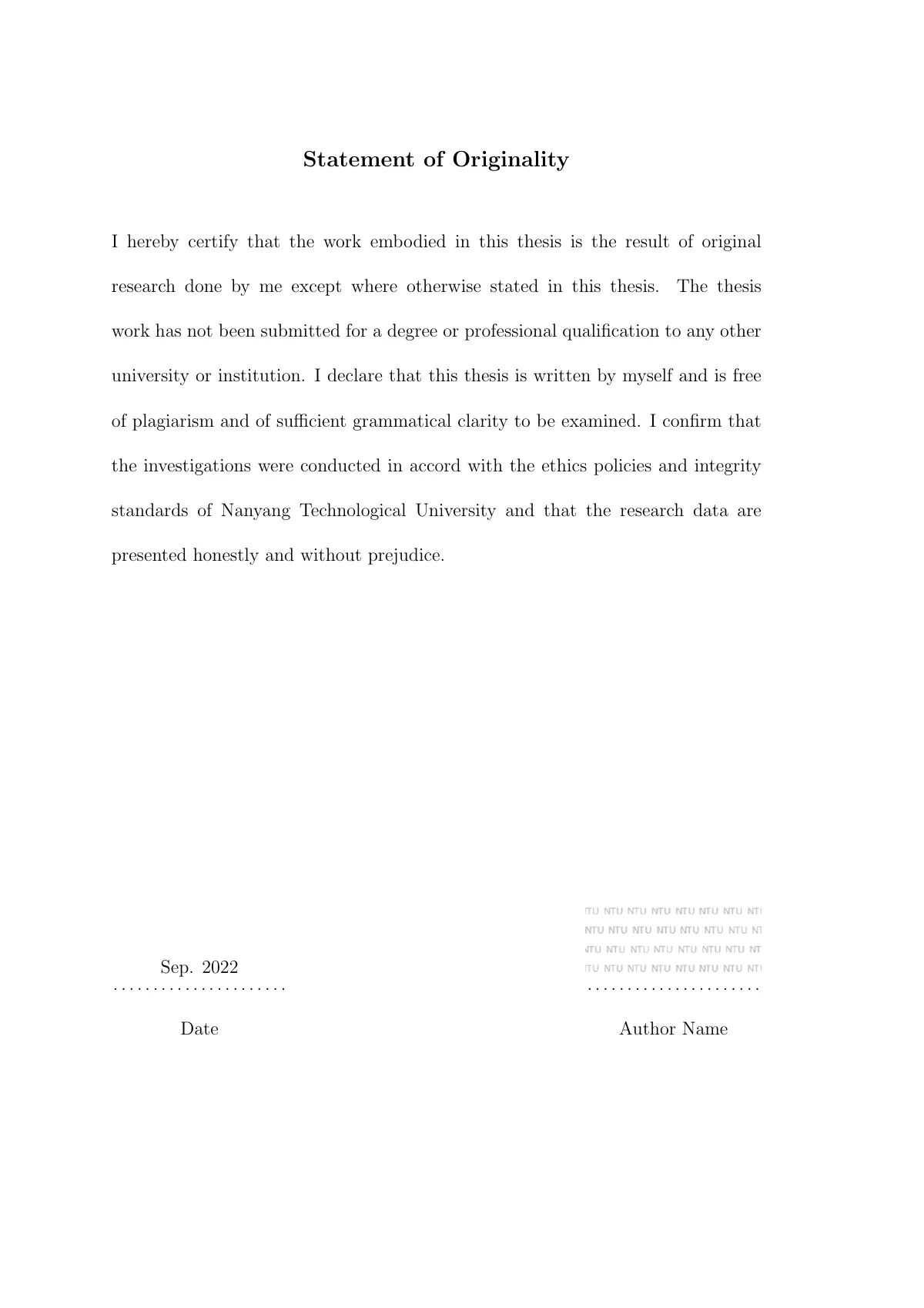 LaTeX-mallen PhD thesis, Nanyang Technological University, sida 4 av 33