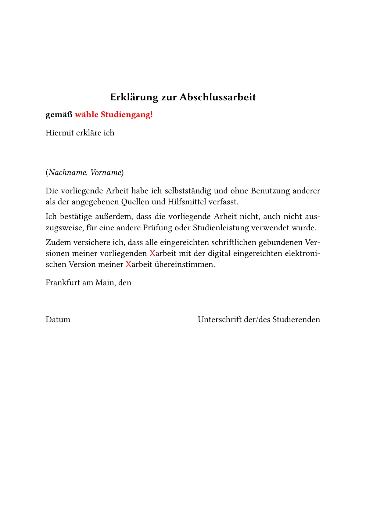 Modèle LaTeX Thèse et mémoire en allemand avec page de garde et déclaration, page 2 sur 4