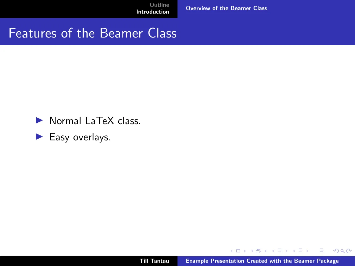 LaTeX-Vorlage Klassische Beamer-Beispielpräsentation mit Gliederung, Seite 4 von 5