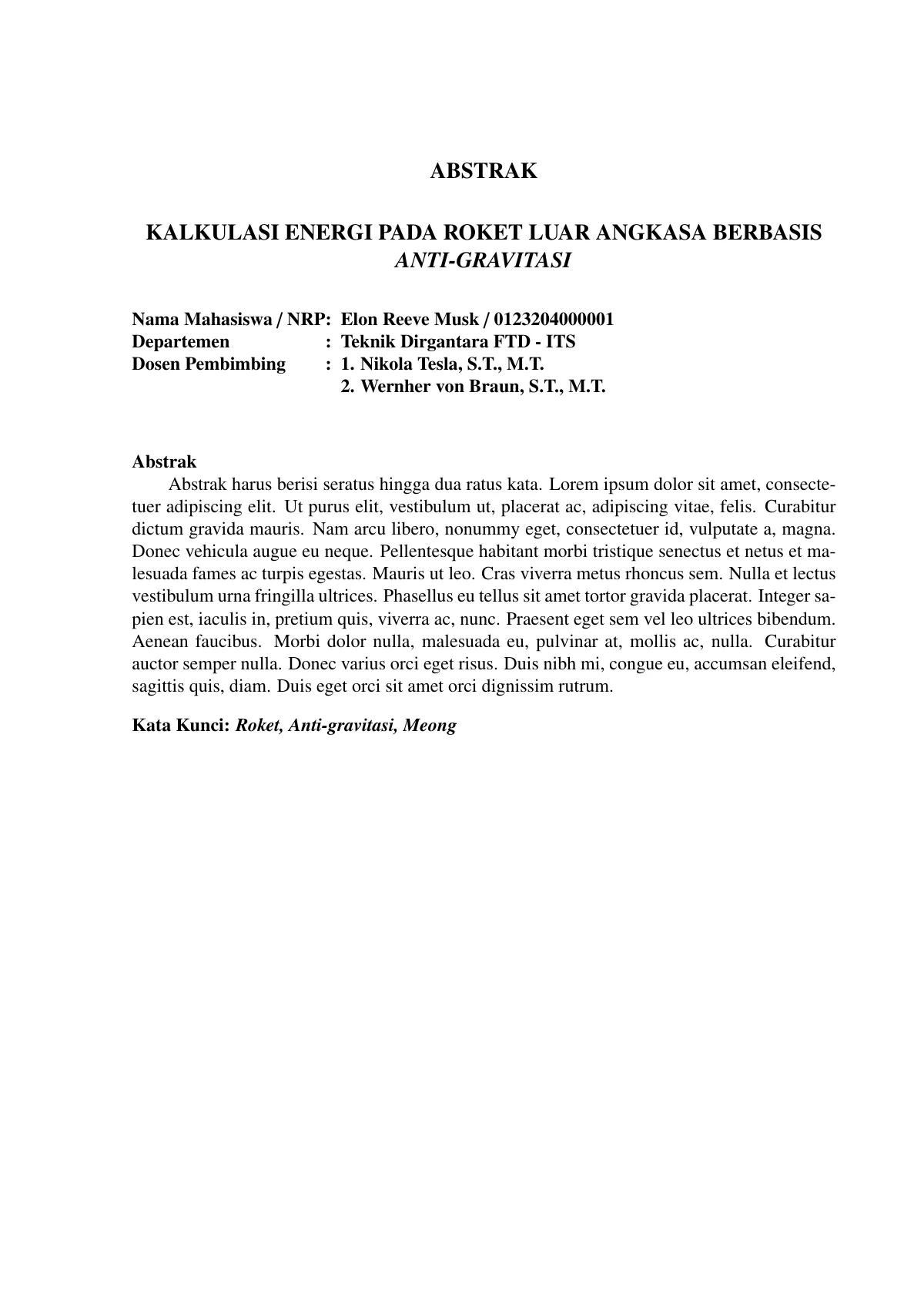 ITS final-year project proposal, Indonesian LaTeX template, page 5 of 25