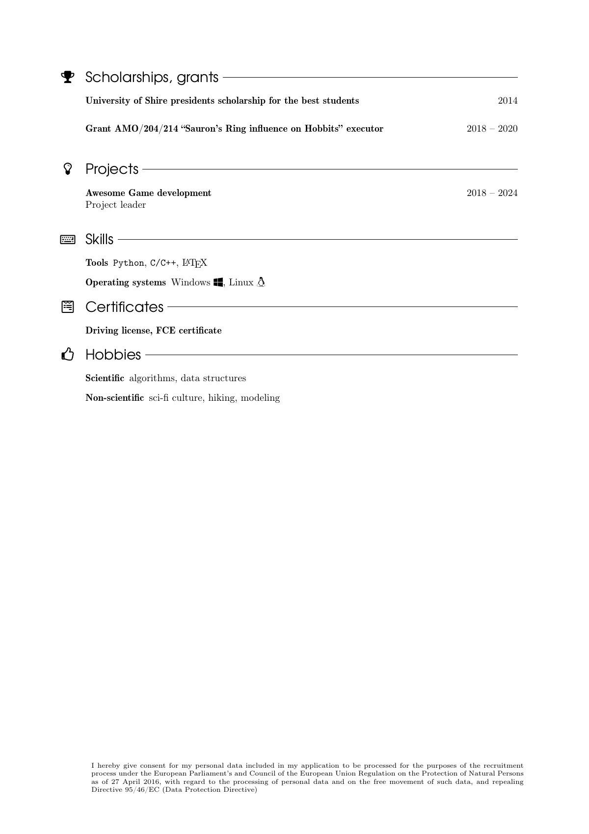 Multi-language CV with Polish option LaTeX template, page 2 of 2