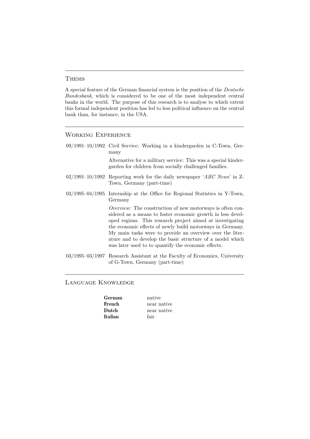LaTeX-Vorlage Lebenslauf mit dem cv-Paket, Seite 2 von 3