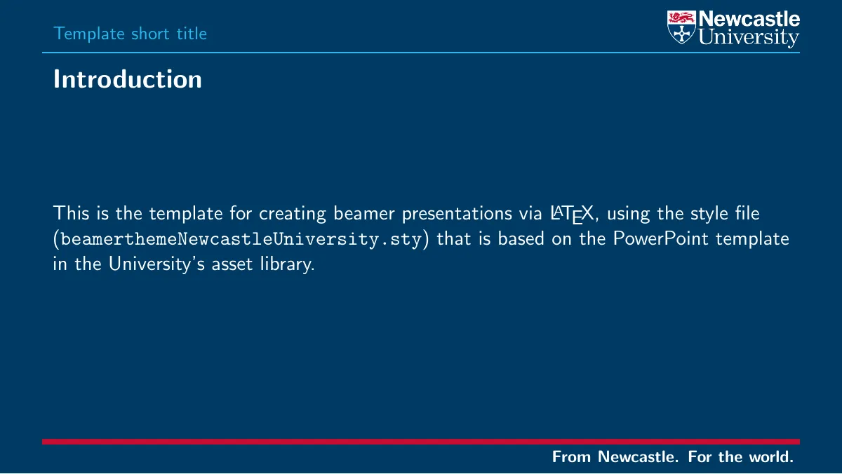 LaTeX-mallen Beamer-presentation för Newcastle University, sida 2 av 16