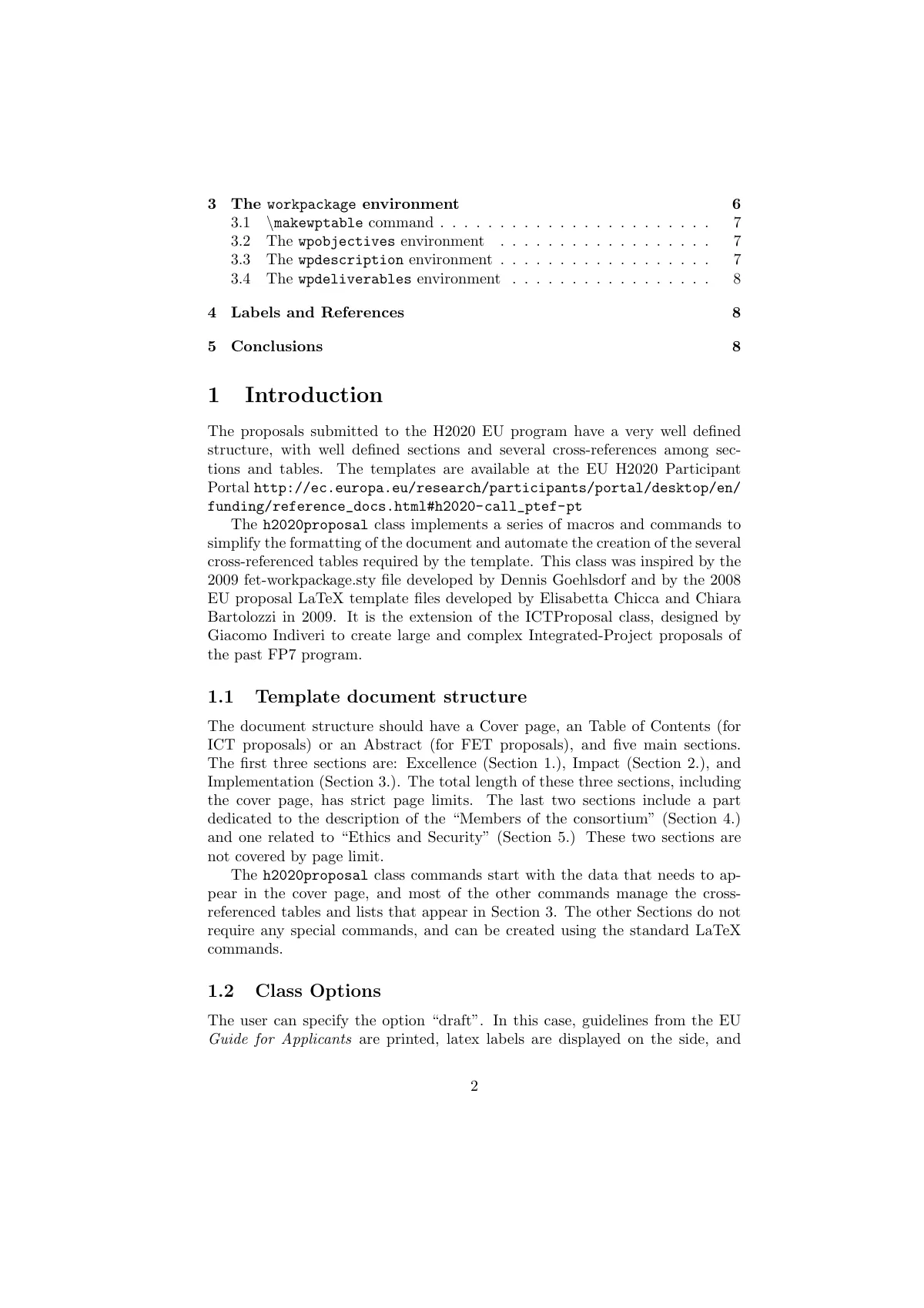 EU Horizon 2020 RIA proposal class manual LaTeX template, page 2 of 9