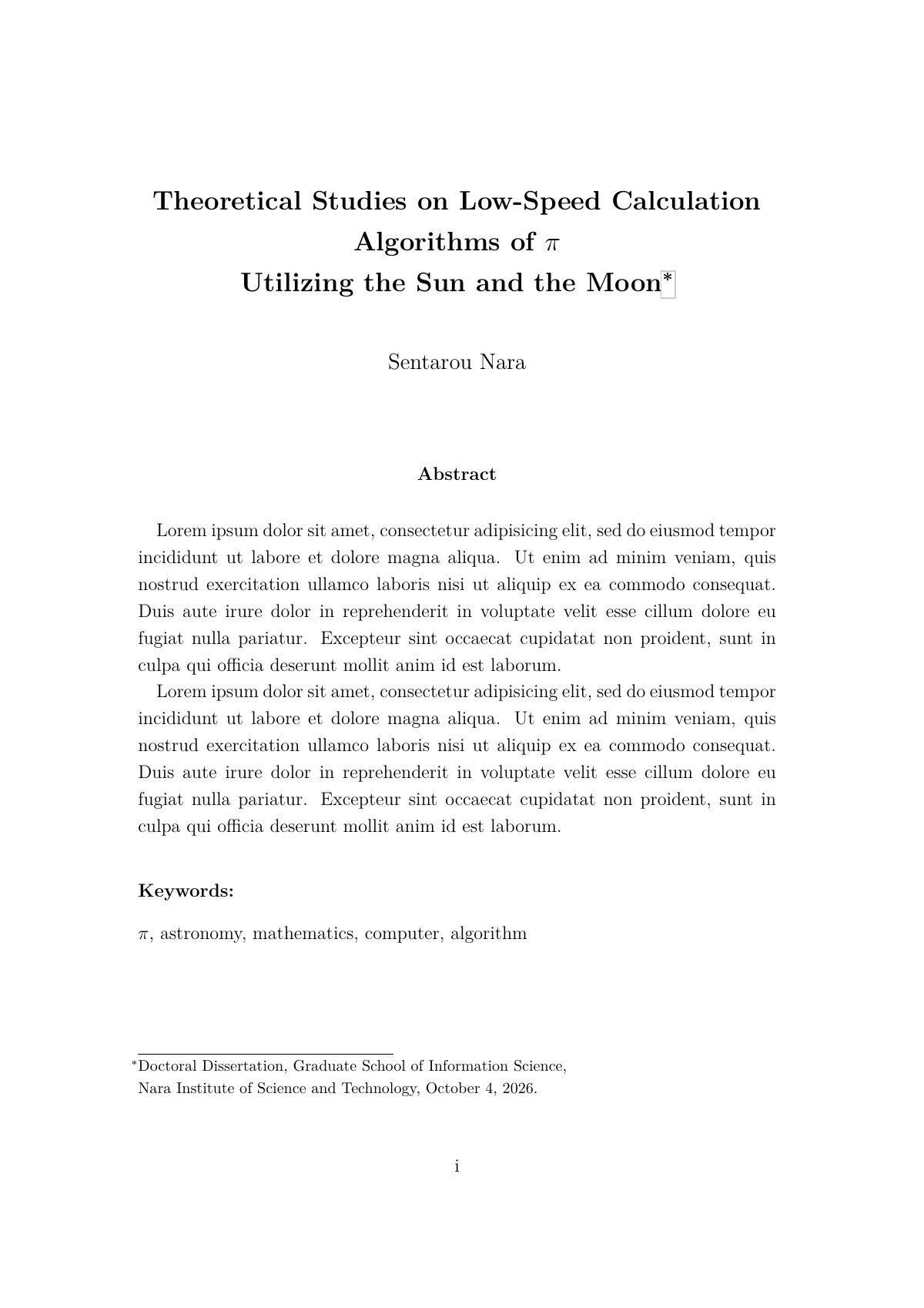 NAIST doctoral dissertation or master's thesis LaTeX template, page 3 of 14