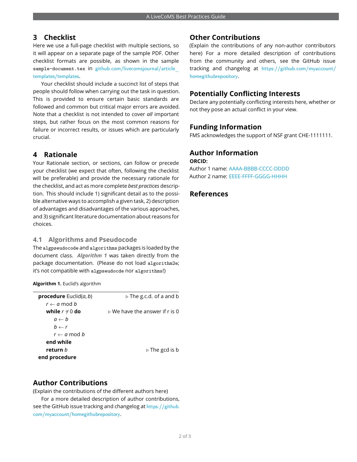 LaTeX-Vorlage LiveCoMS Best Practices Guide-Artikel, Seite 2 von 3