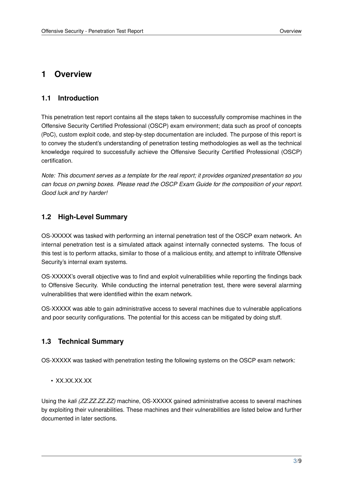 OSCP-style penetration test report LaTeX template, page 3 of 9