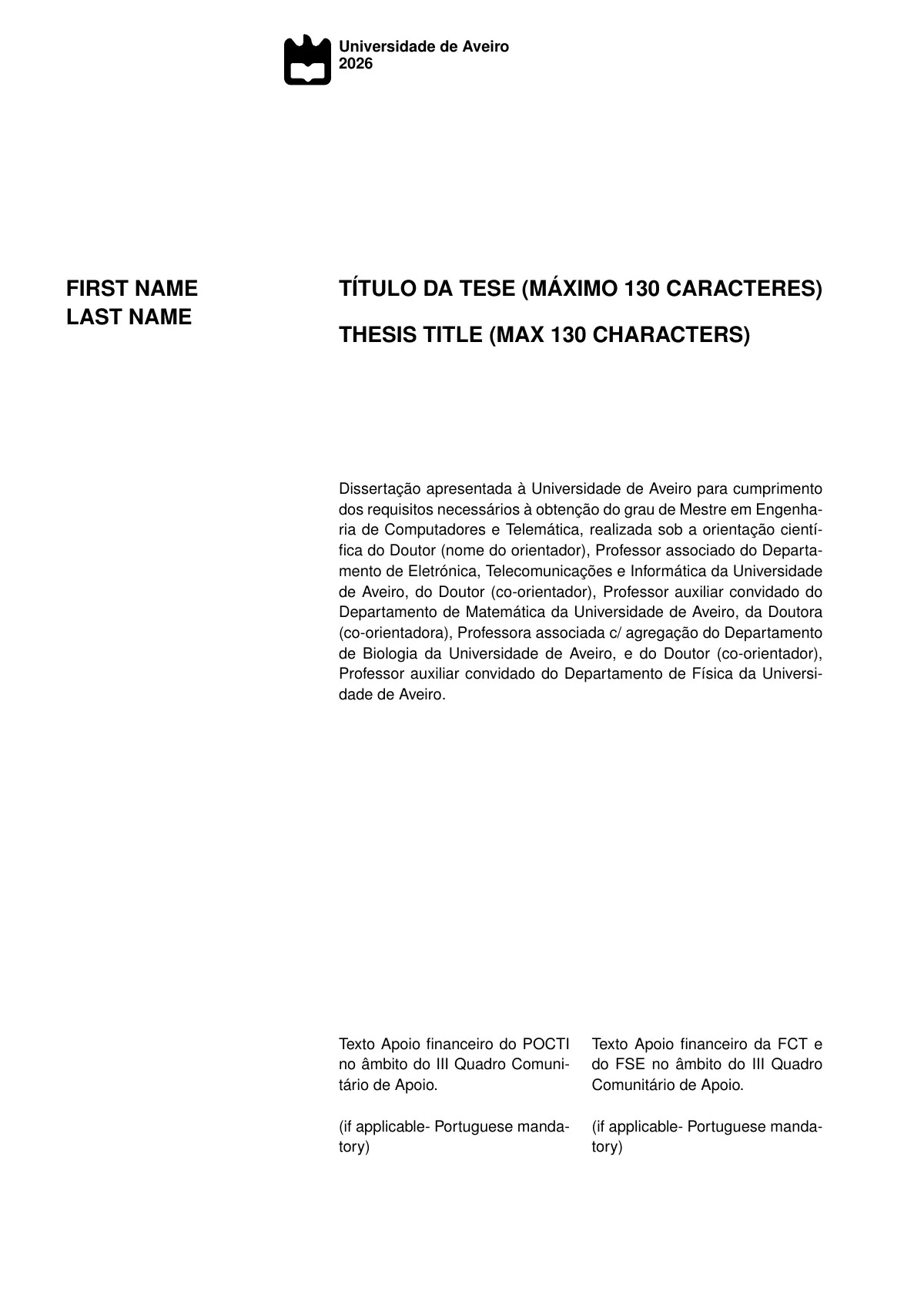 LaTeX-Vorlage Abschlussarbeit, University of Aveiro, Seite 2 von 7