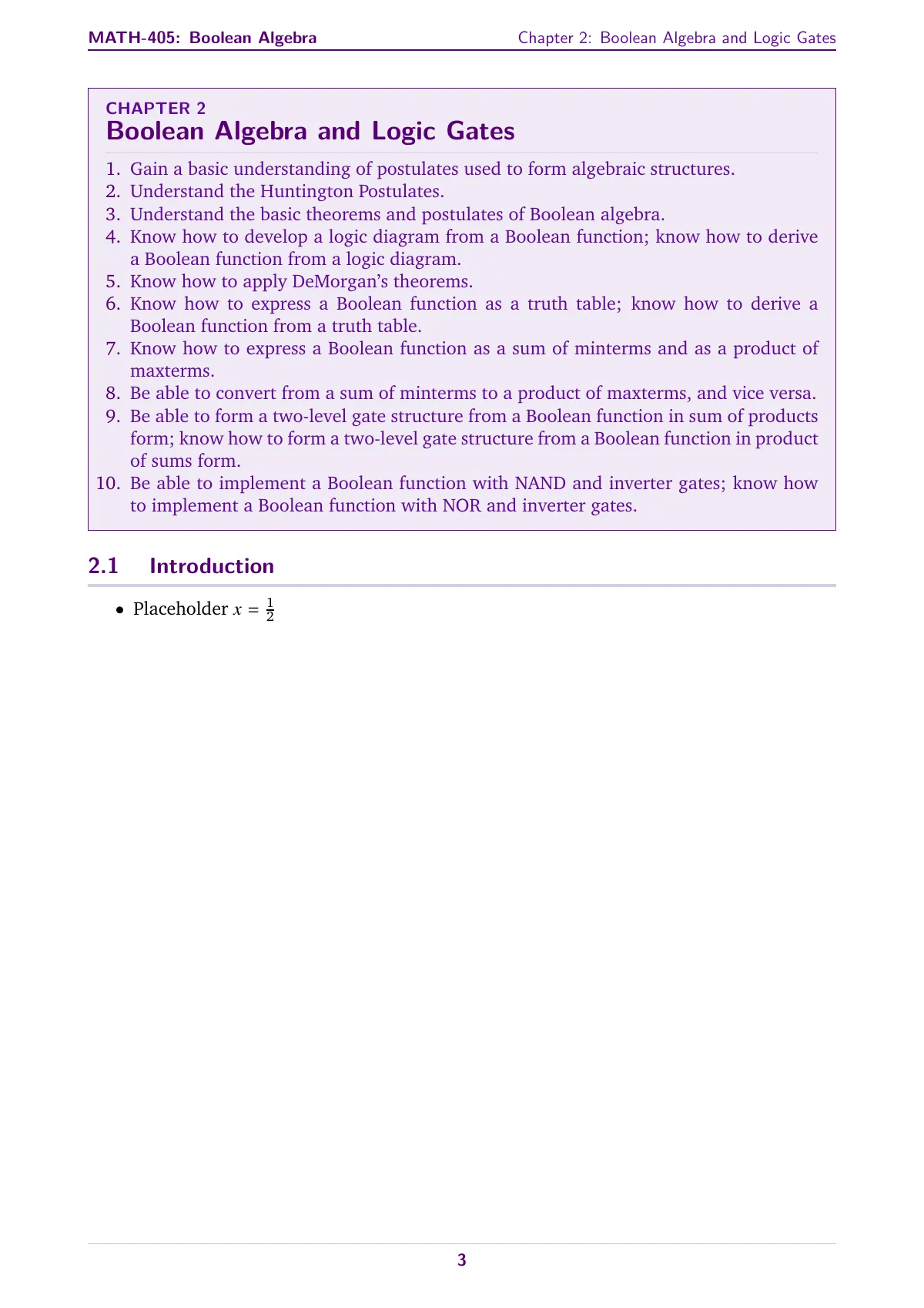 Course notes for required readings, modern style LaTeX template, page 3 of 3