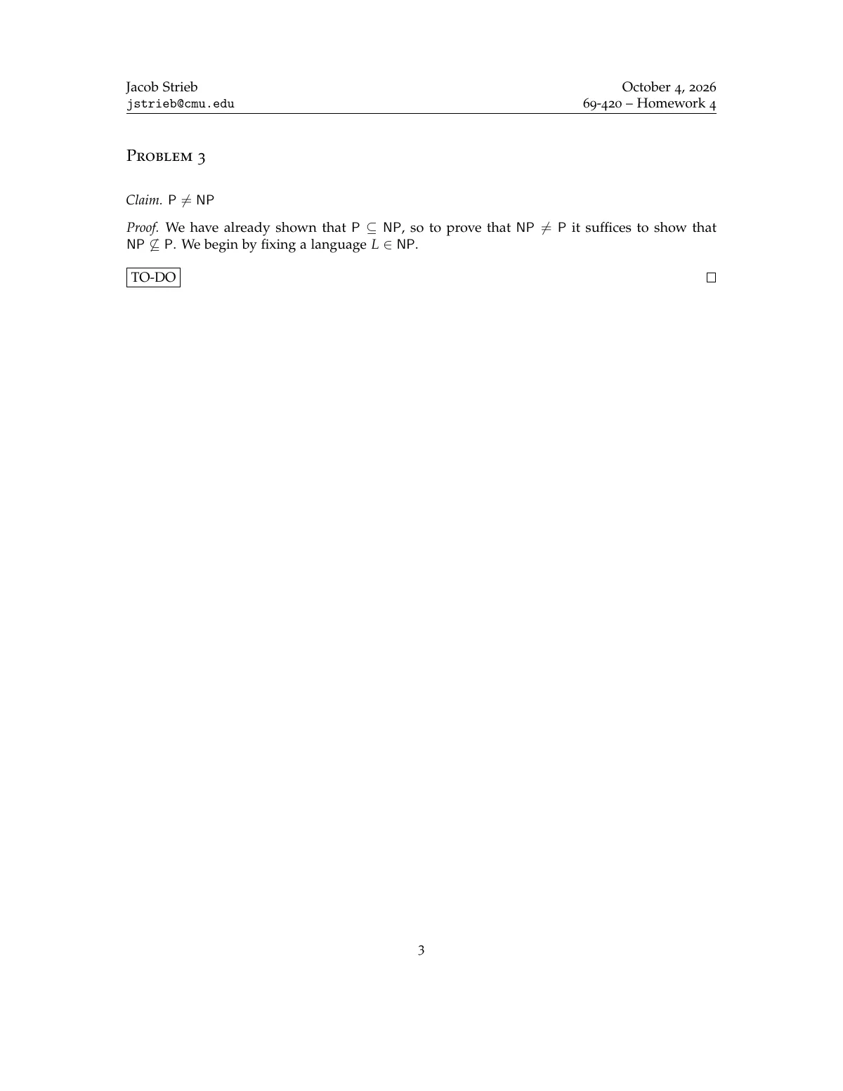 Homework template for maths and computer science LaTeX template, page 3 of 4