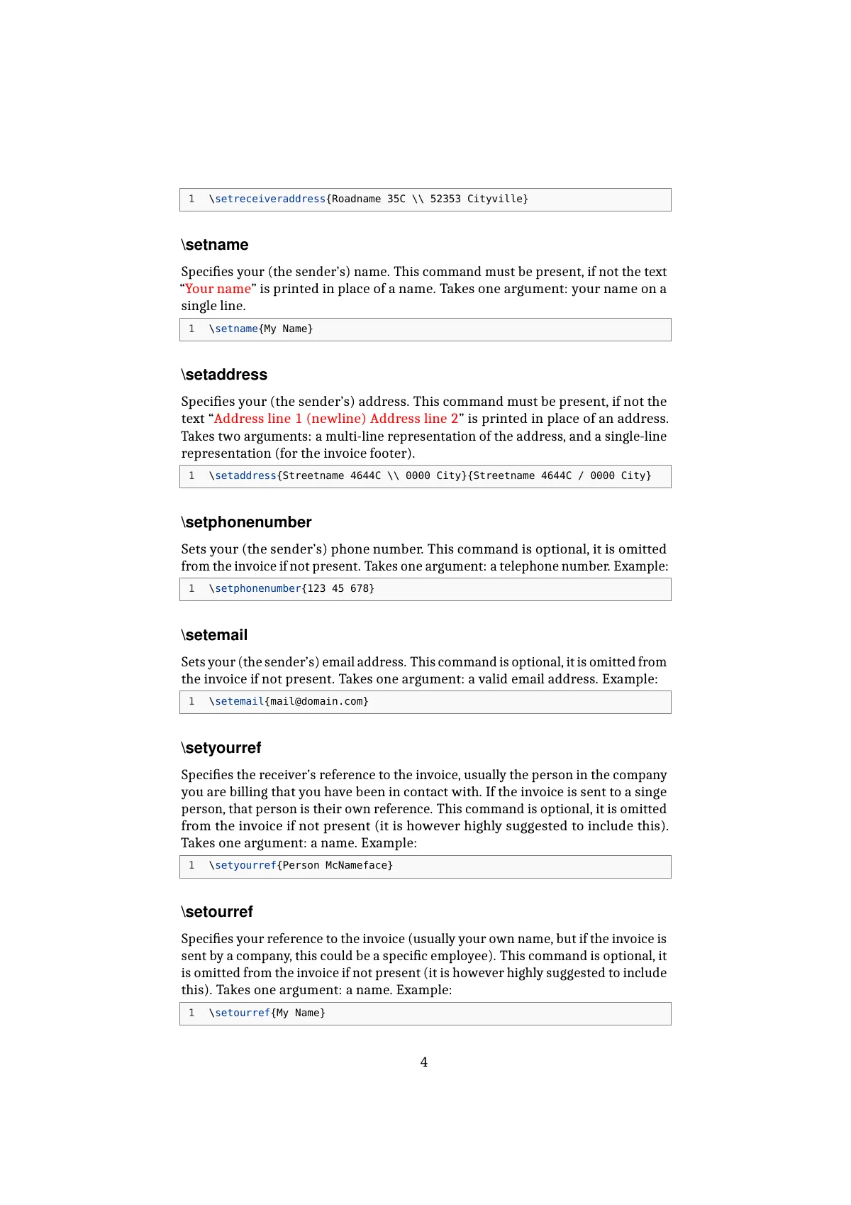 LaTeX-Vorlage Dokumentation des Rechnungspakets mit Beispielen, Seite 4 von 11