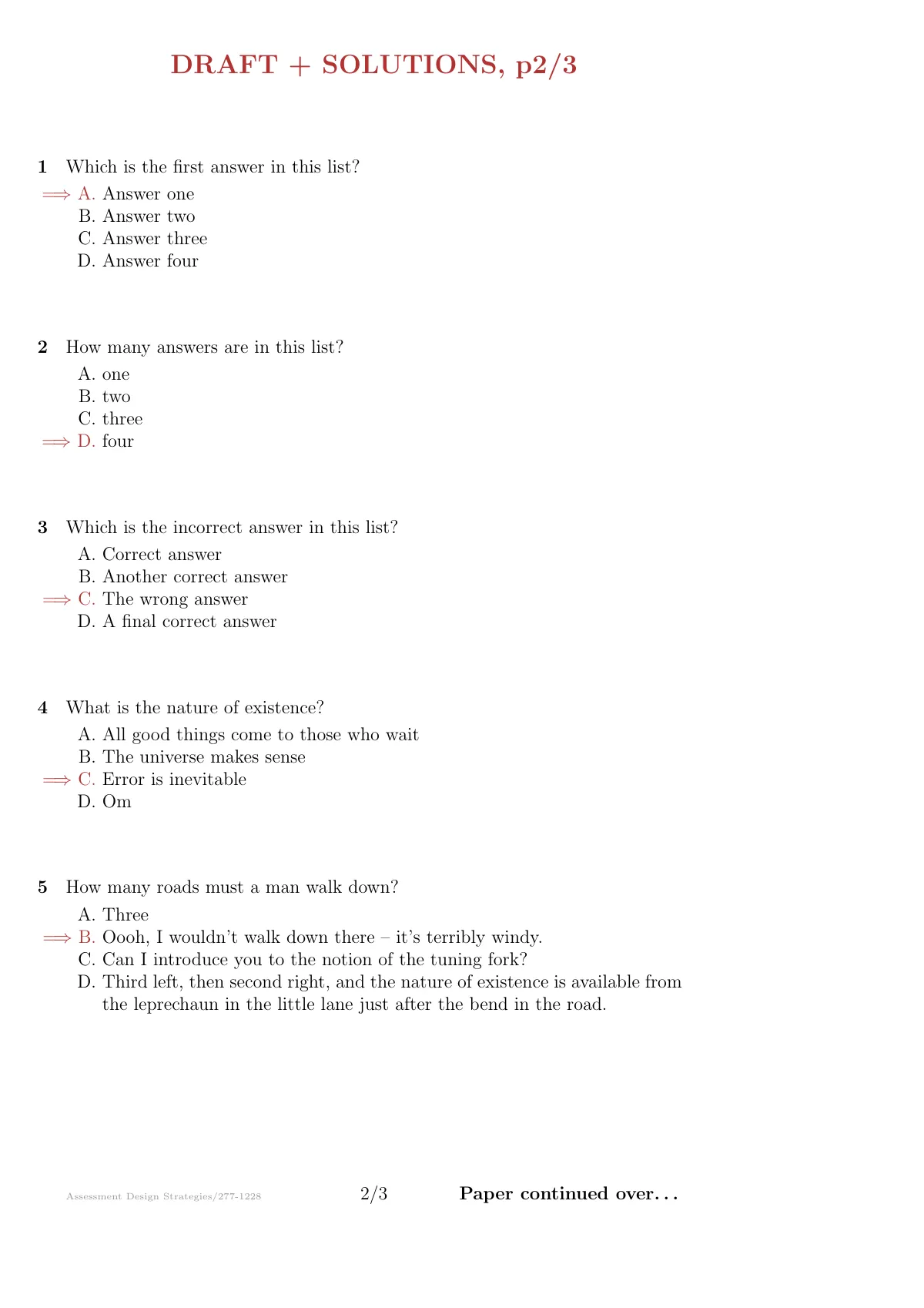 LaTeX-Vorlage Multiple-Choice-Prüfung (exam-n), Seite 2 von 3