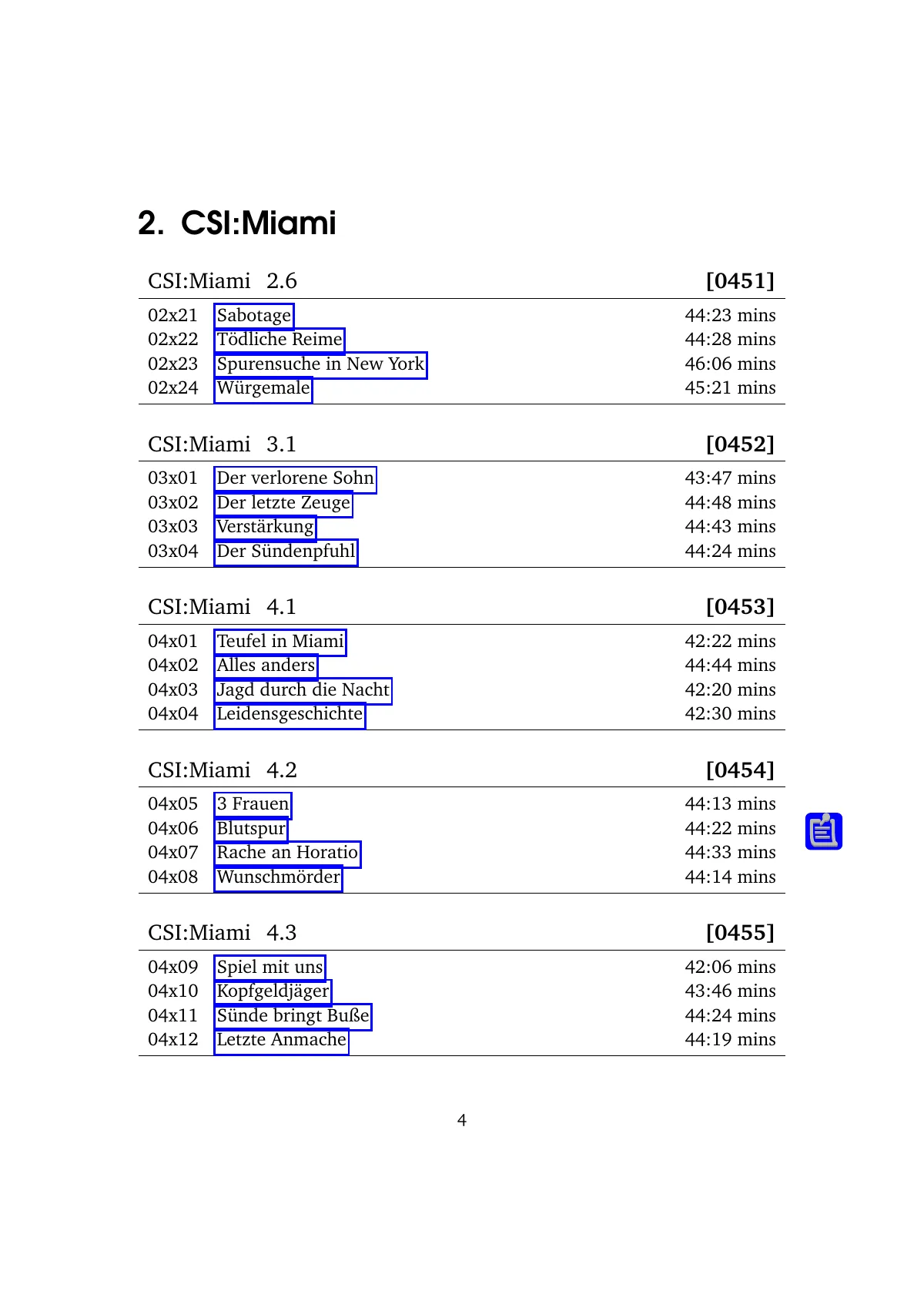DVD collection catalogue (German) LaTeX template, page 4 of 9