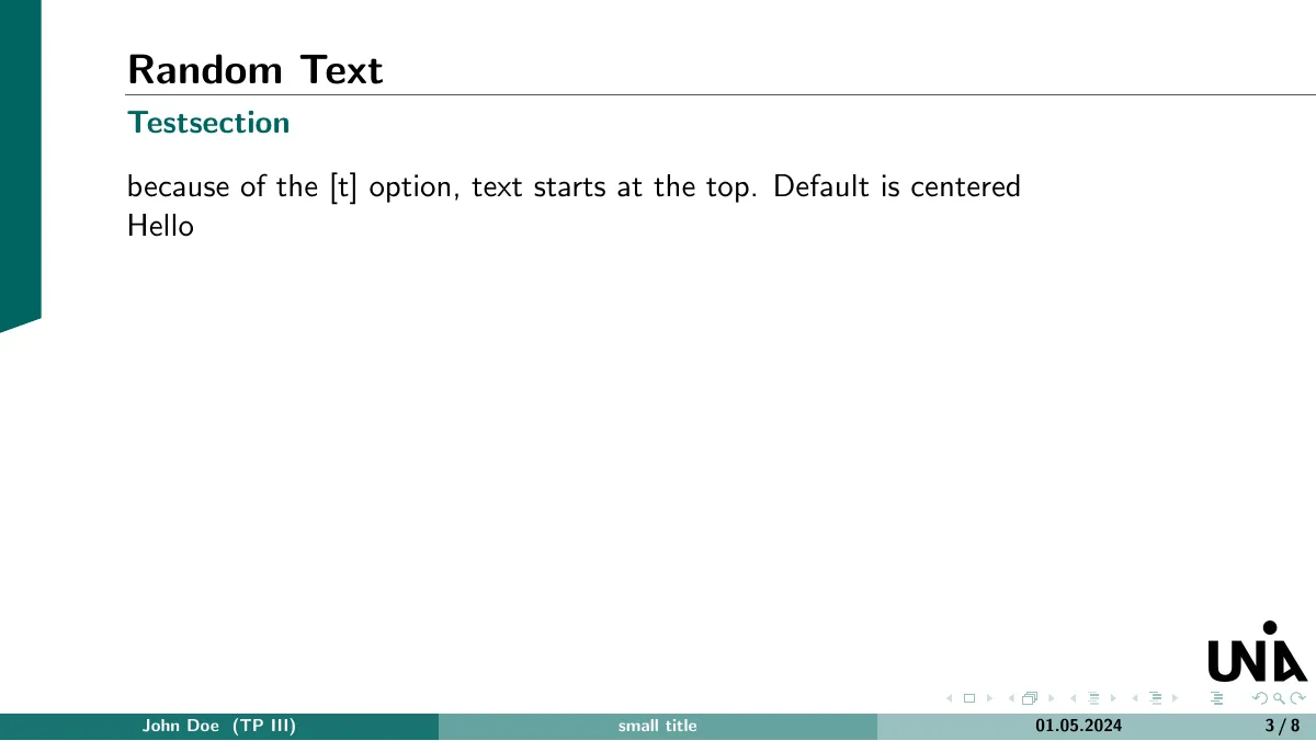 LaTeX-Vorlage Beamer-Theme der Universität Augsburg (MNTF), Seite 3 von 11