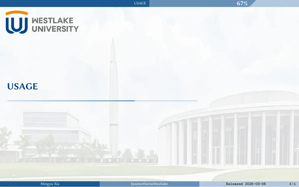 LaTeX-Vorlage Westlake University Beamer theme, Seite 4 von 6