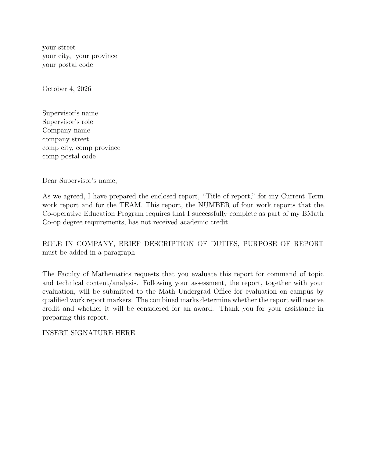 University of Waterloo math work term report LaTeX template, page 2 of 10