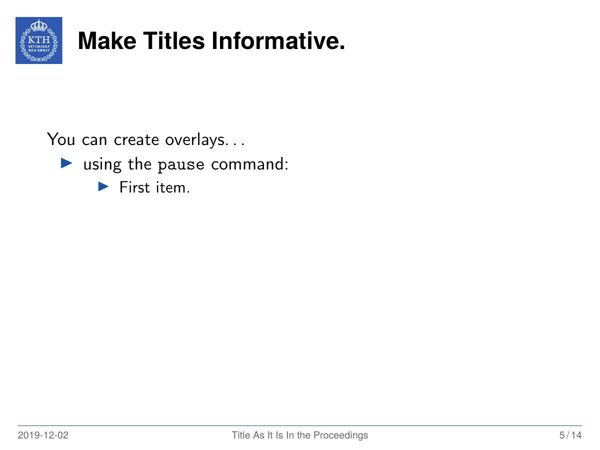 KTH Royal Institute of Technology Beamer theme LaTeX template, page 5 of 19