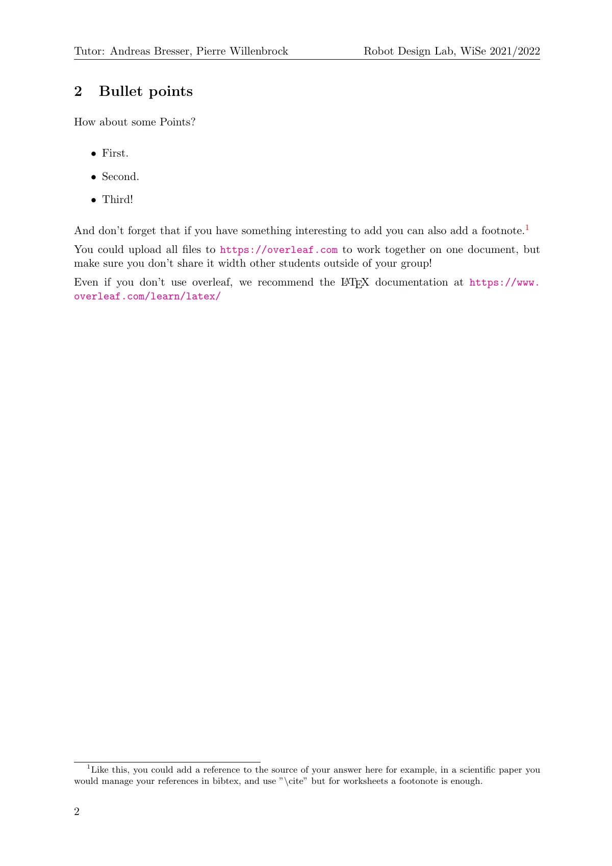 Robot Design Lab worksheet LaTeX template, page 2 of 2