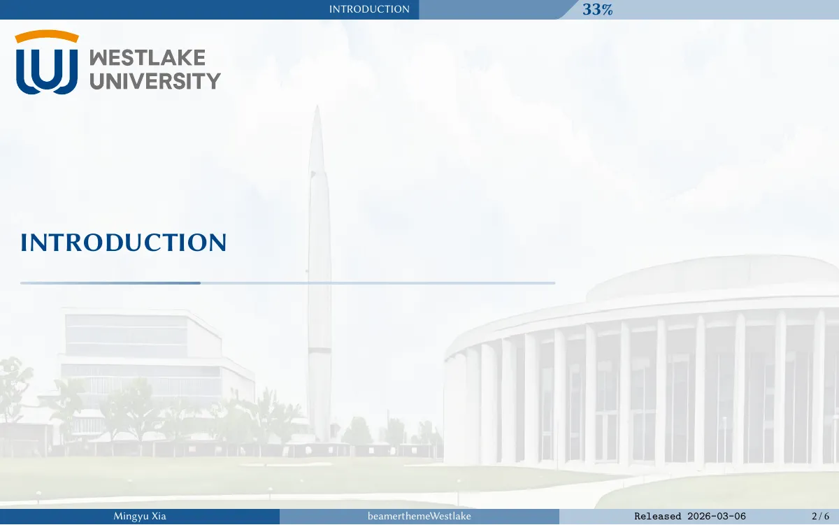 LaTeX-Vorlage Westlake University Beamer theme, Seite 2 von 6