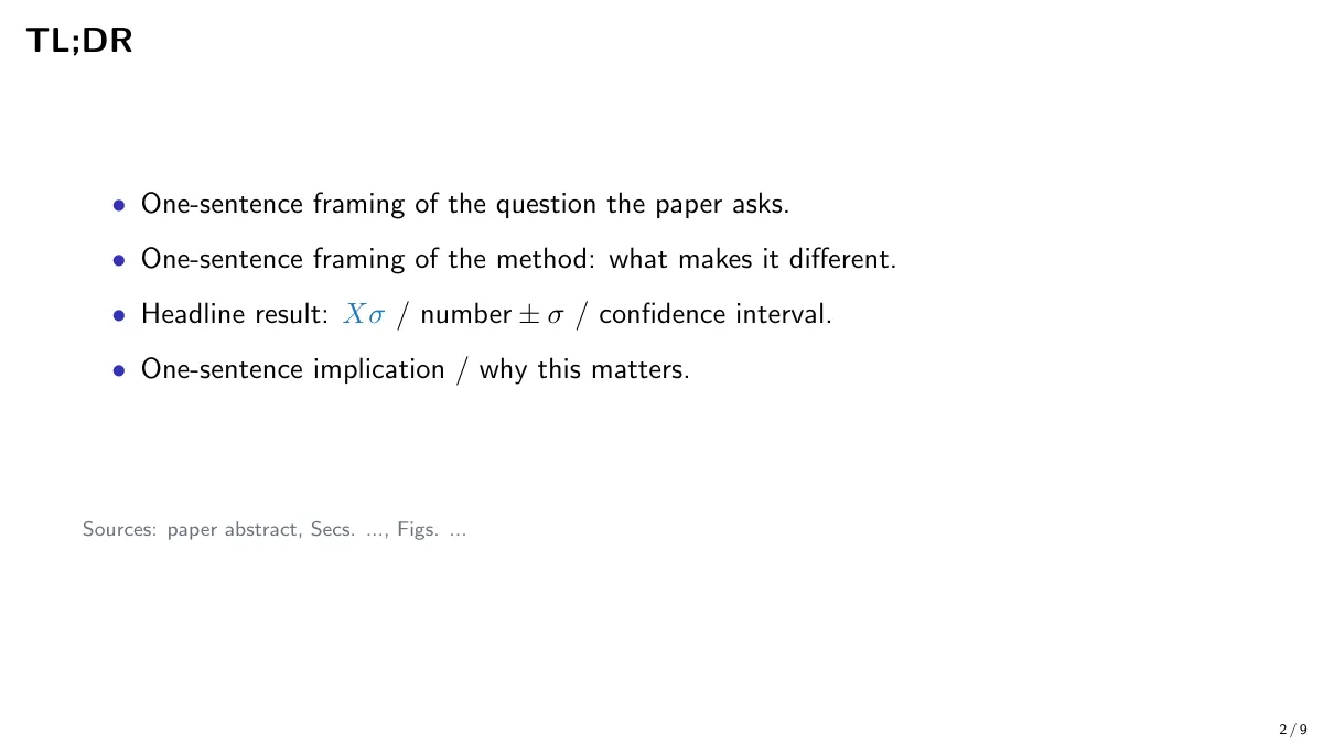 Beamer journal-club talk, 16:9 LaTeX template, page 2 of 9