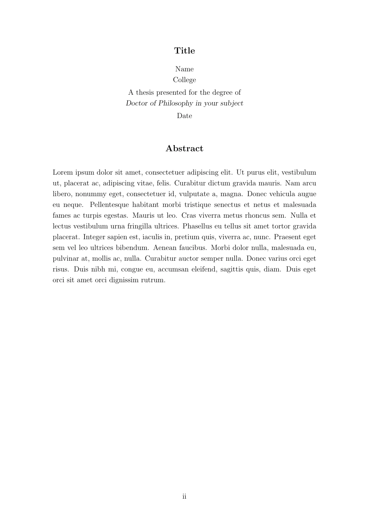 University of Oxford DPhil thesis, Medical Sciences LaTeX template, page 3 of 14