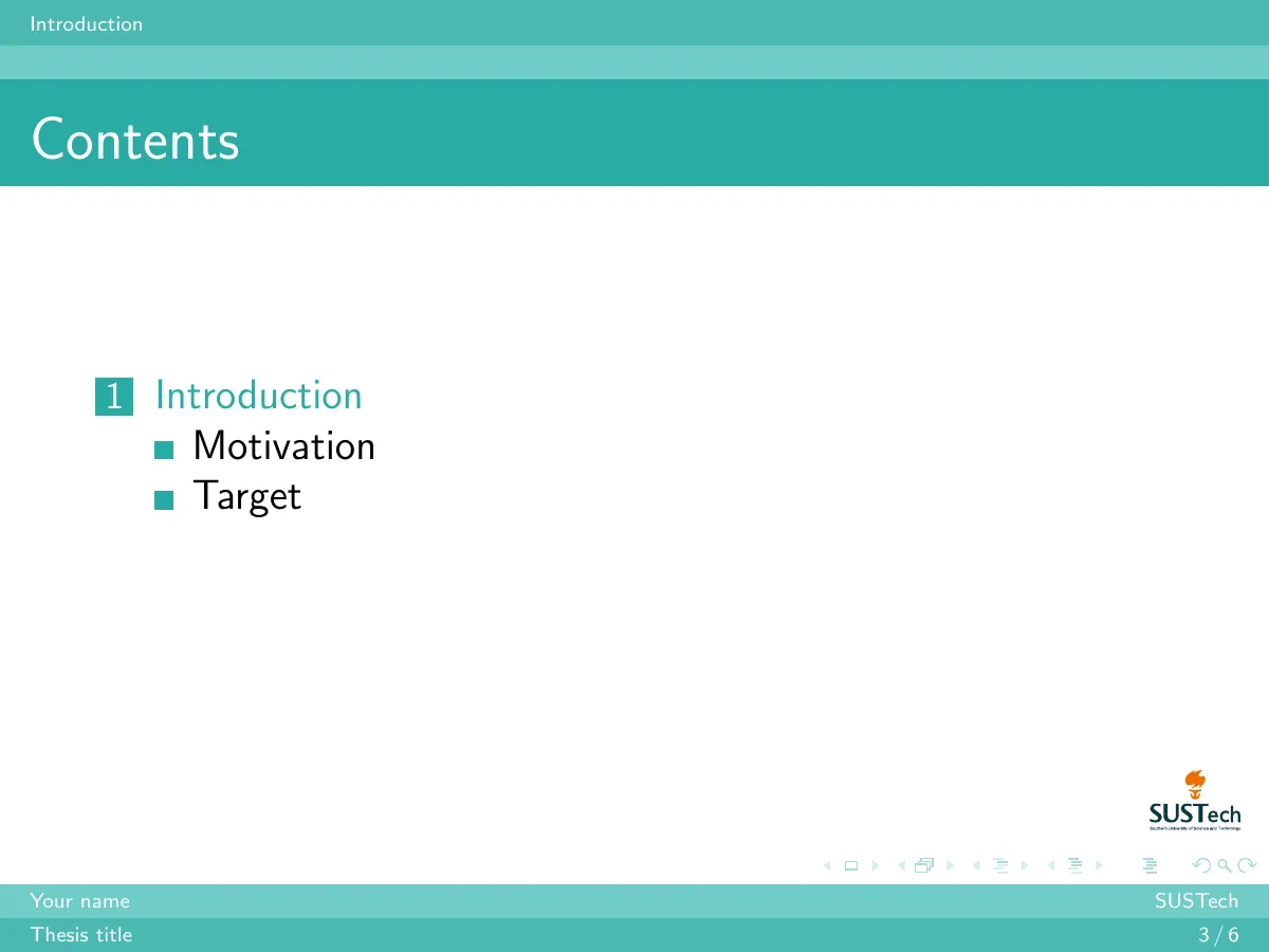 SUSTech thesis defence Beamer slides LaTeX template, page 3 of 6