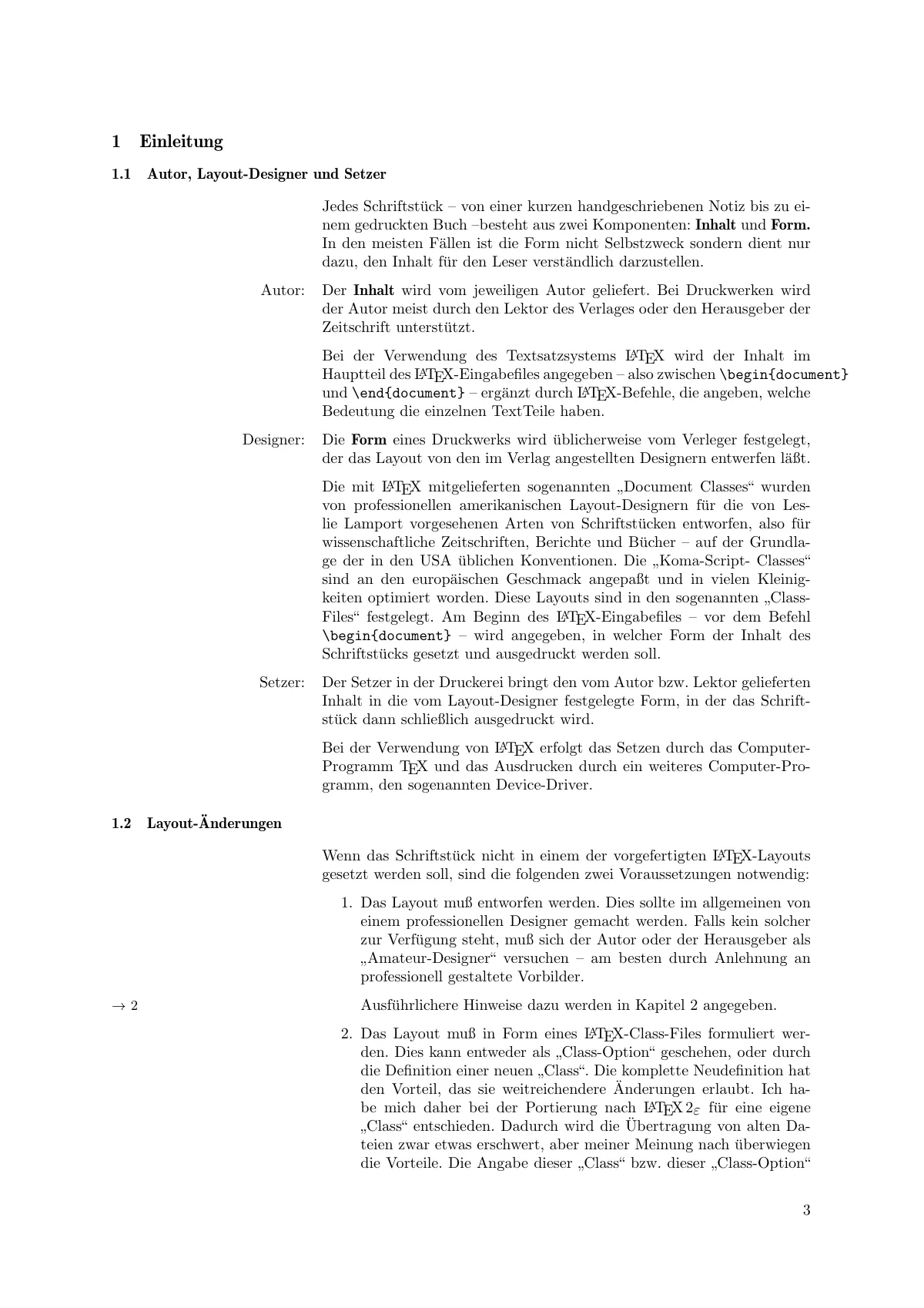German reference manual layout guide with wide margin LaTeX template, page 3 of 22