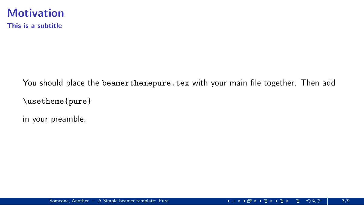 LaTeX-Vorlage Pure Beamer-Präsentation, Seite 3 von 14