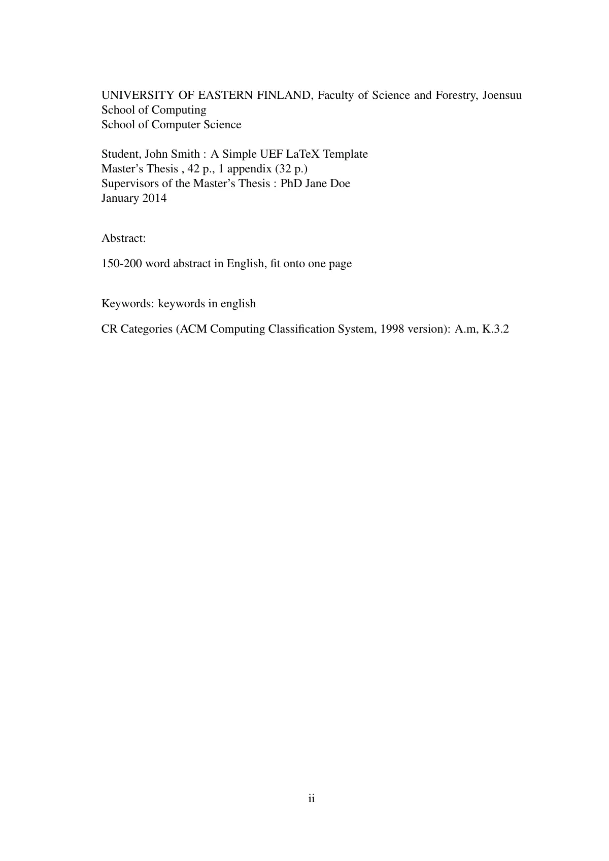 University of Eastern Finland thesis template LaTeX template, page 3 of 8