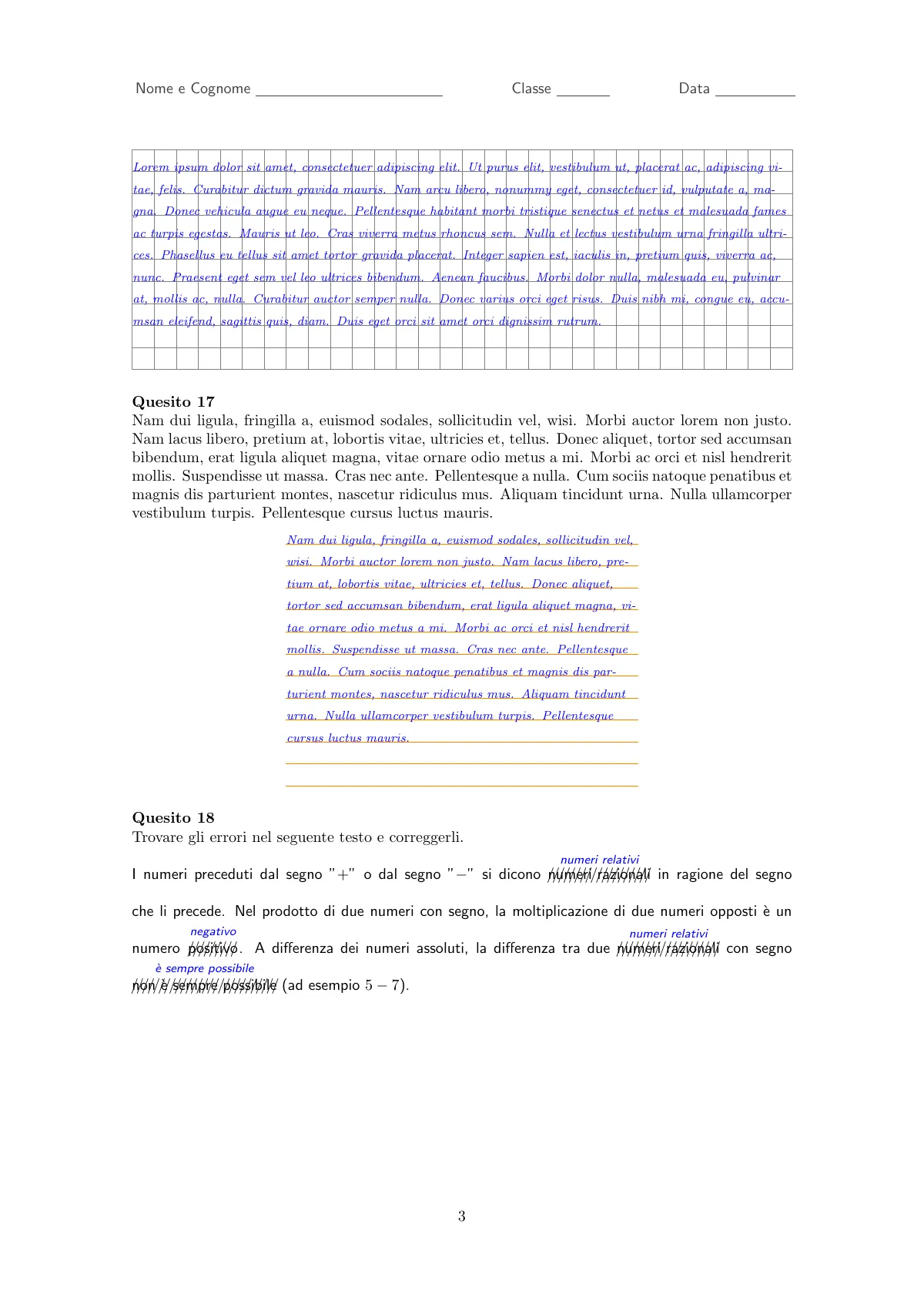 LaTeX-mallen Italienskt fysikprov med betygsatta övningar, verifiche, sida 3 av 10