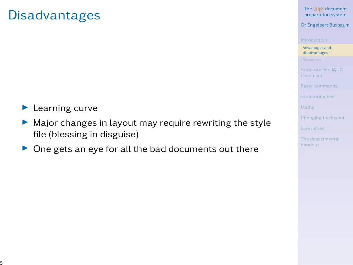 Introduction to LaTeX slides, Beamer course LaTeX template, page 5 of 41