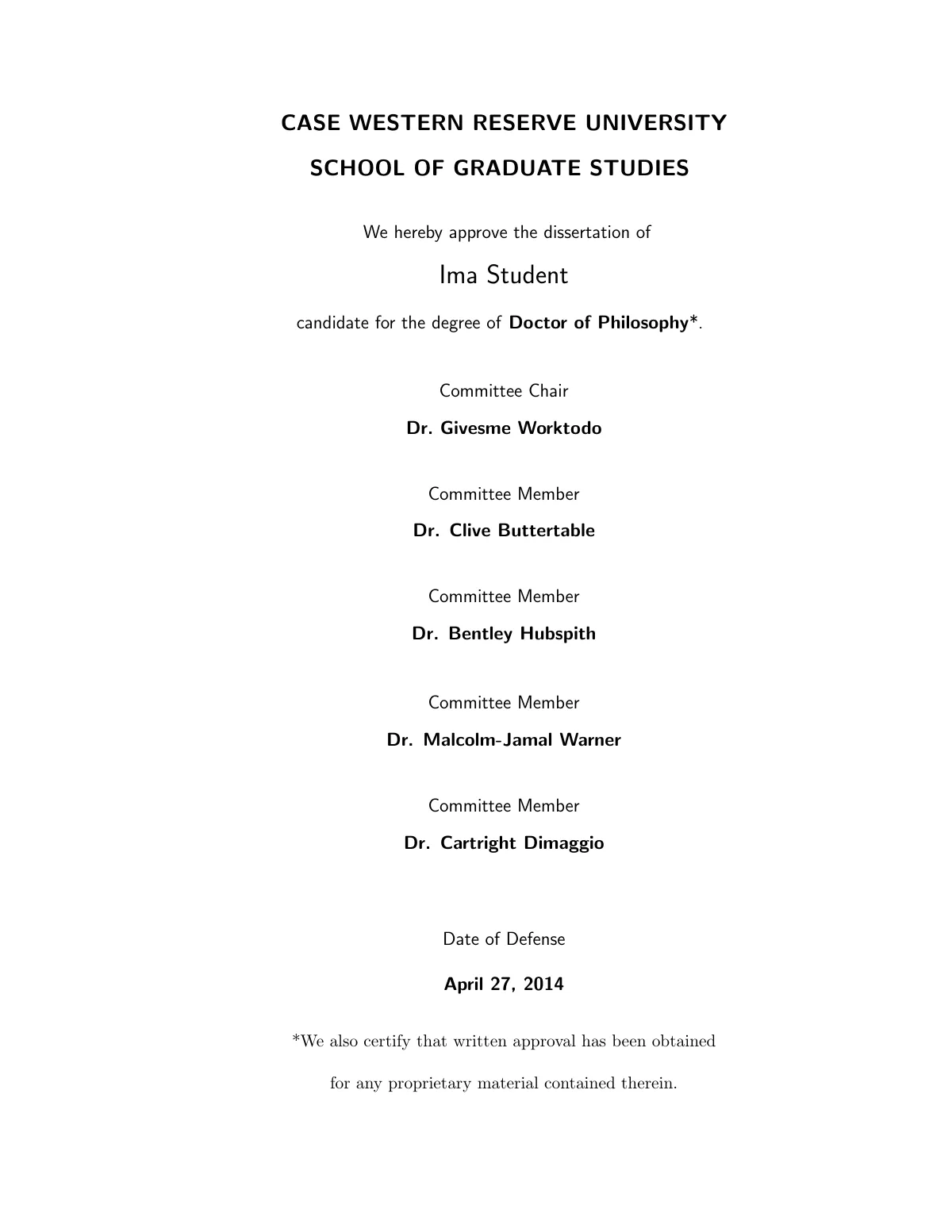 Case Western Reserve University dissertation LaTeX template, page 2 of 16