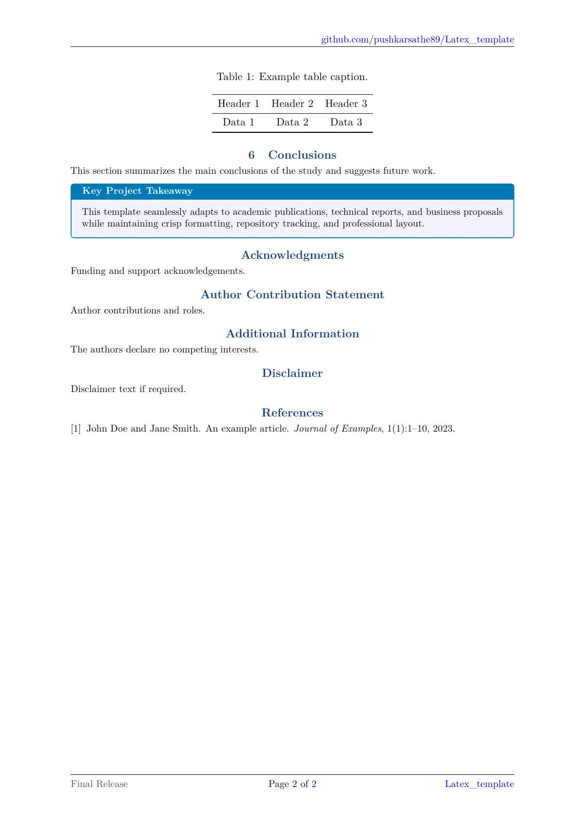 Professional and academic article LaTeX template, page 2 of 2