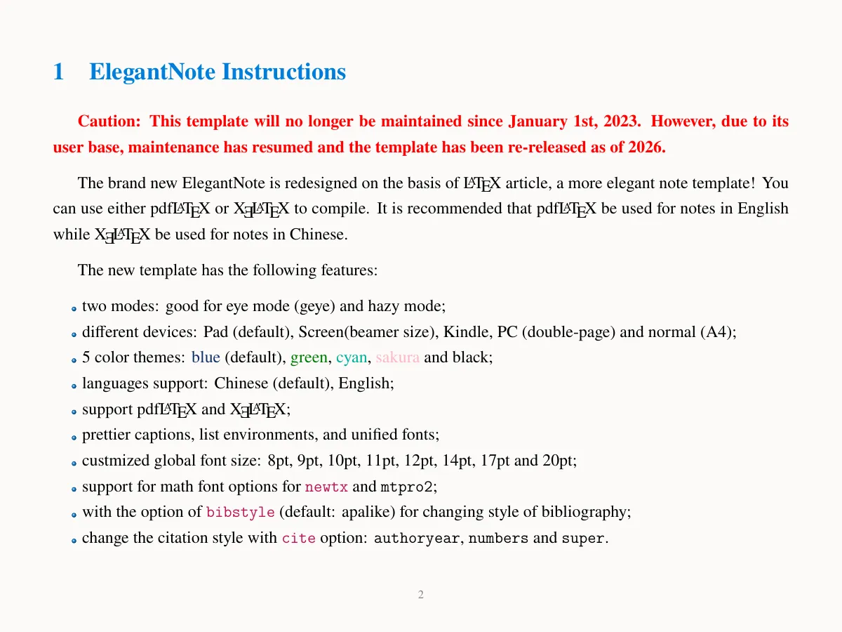 ElegantNote lecture and study notes LaTeX template, page 2 of 10
