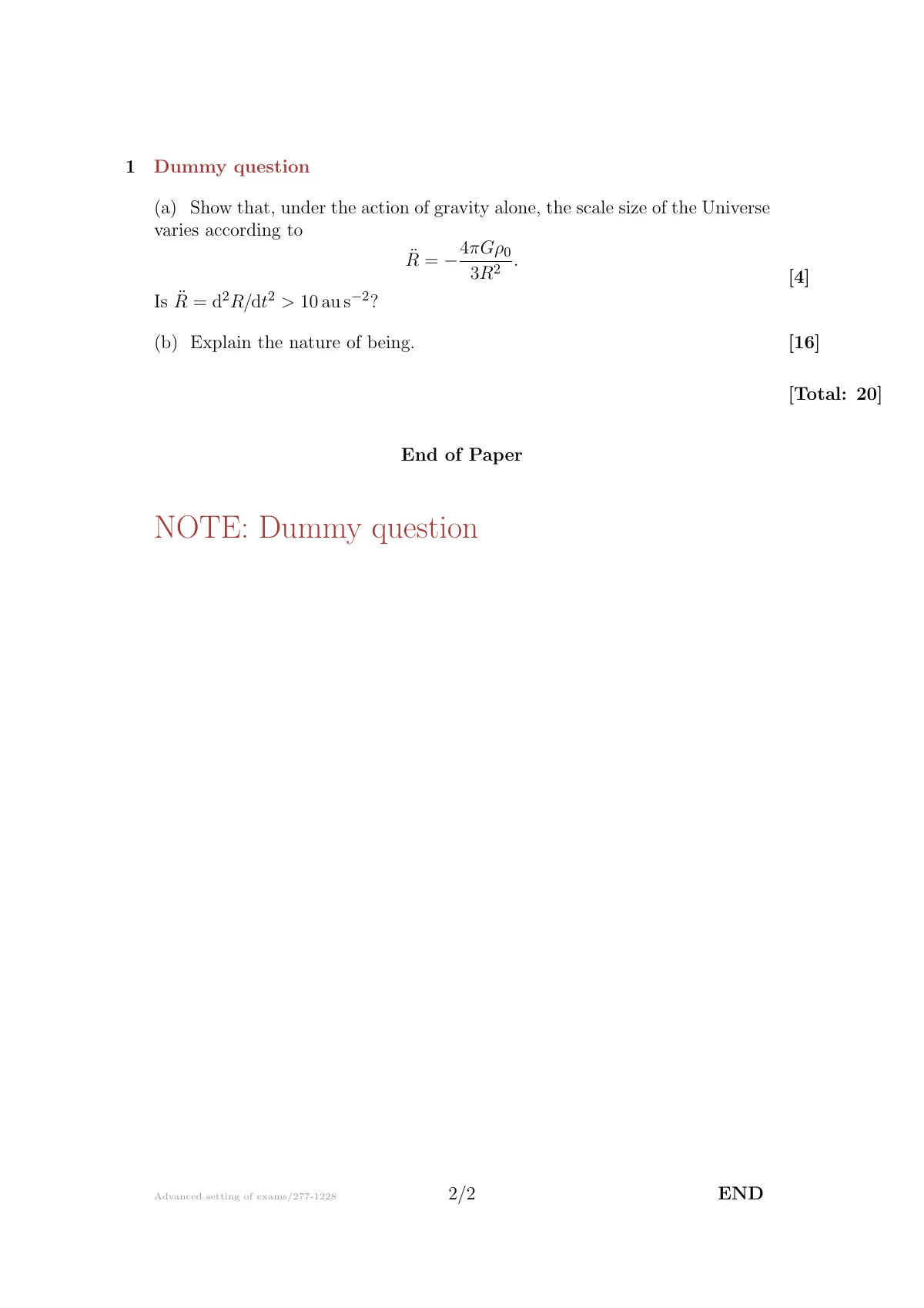 LaTeX-Vorlage Master-Vorlage für Universitätsklausuren (exam-n), Seite 2 von 2
