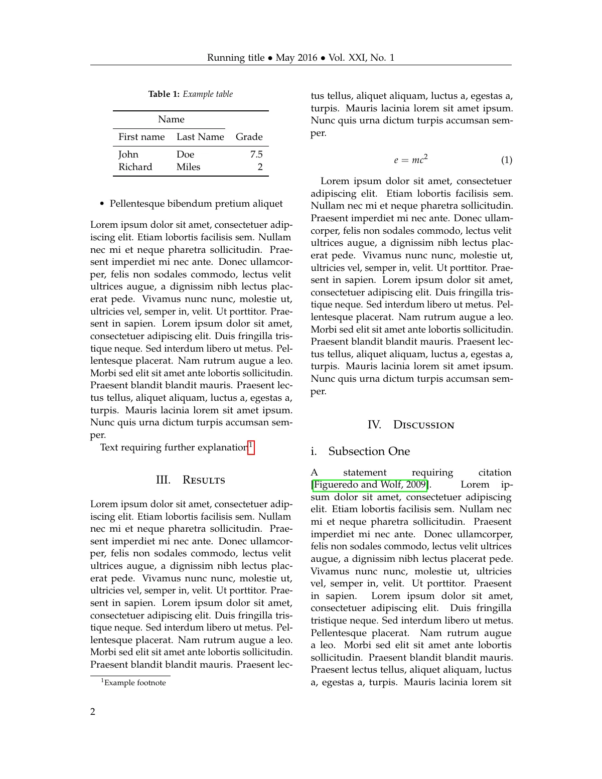 Two-page article with abstract, lettrine and Palatino LaTeX template, page 2 of 3