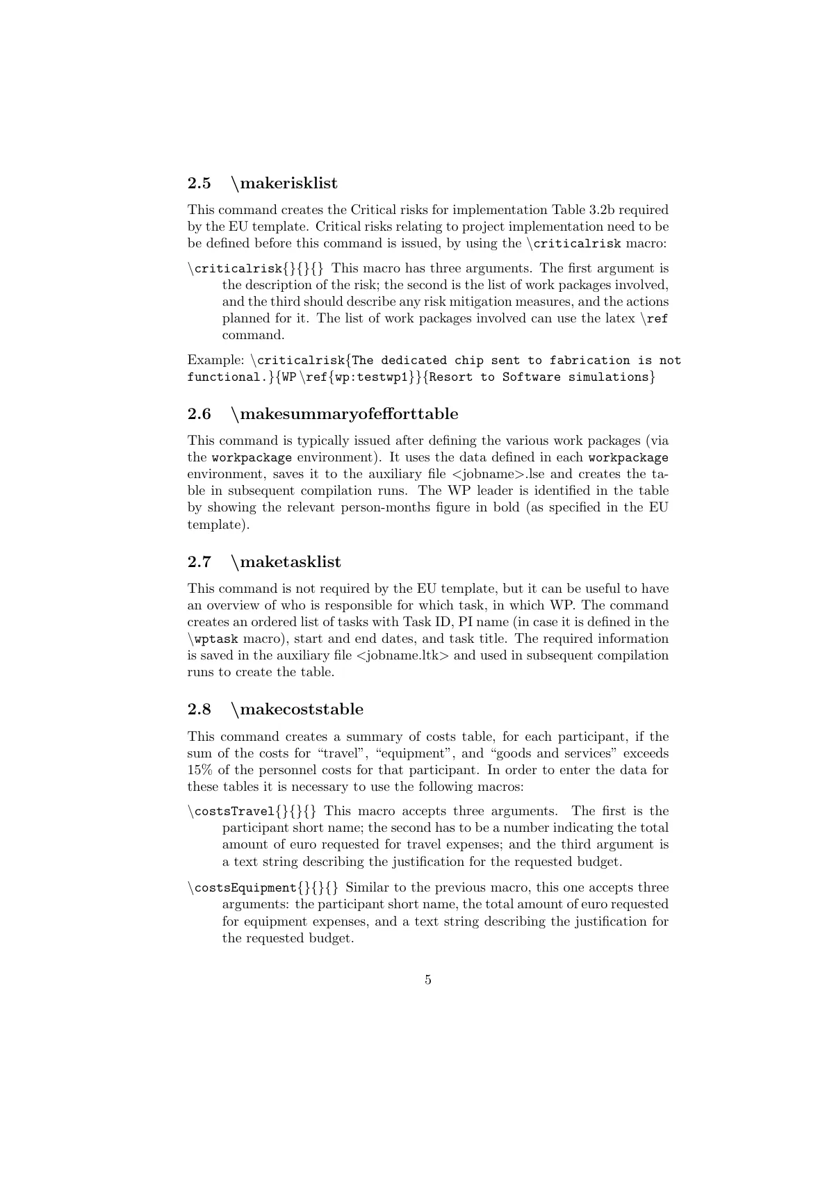 EU Horizon 2020 RIA proposal class manual LaTeX template, page 5 of 9