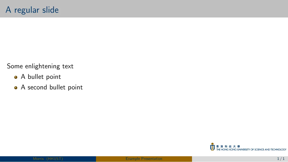 HKUST Beamer presentation LaTeX template, page 2 of 2