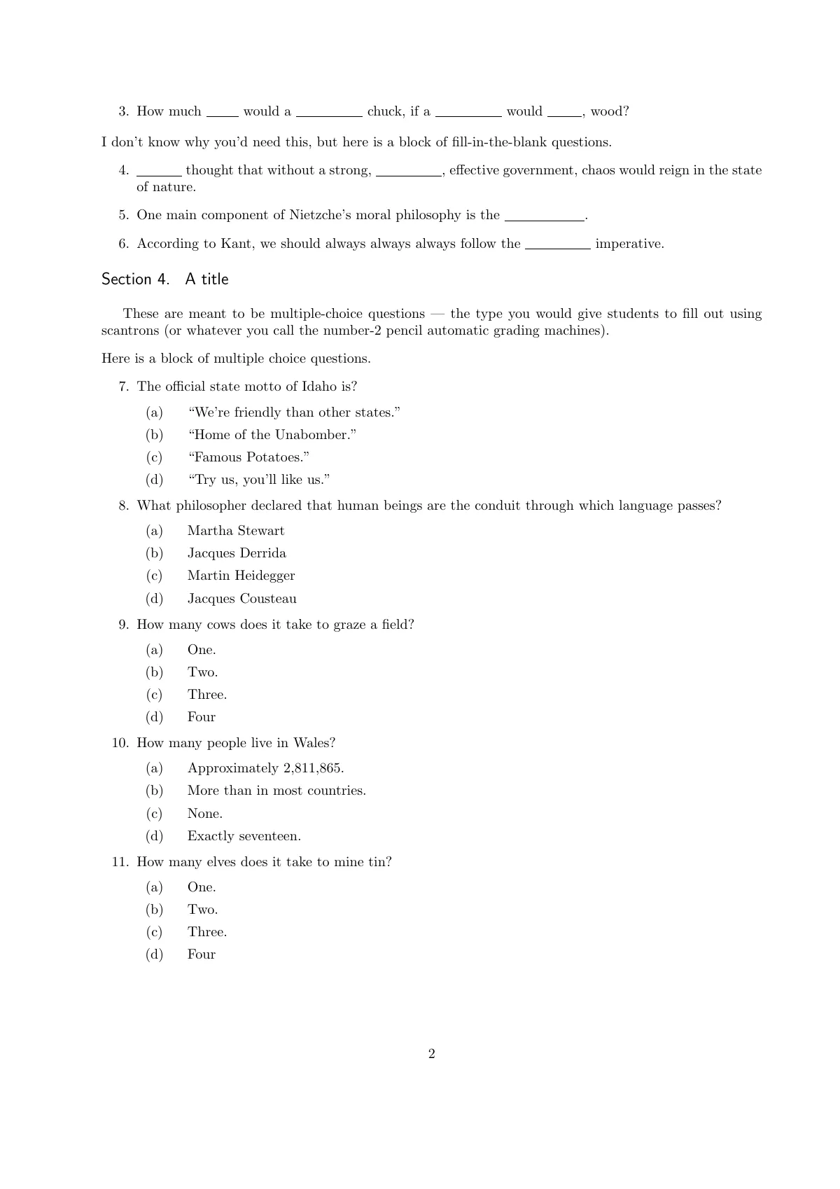 LaTeX-Vorlage Prüfung mit Antwortschlüsseln und Formularversionen (examdesign A), Seite 2 von 21