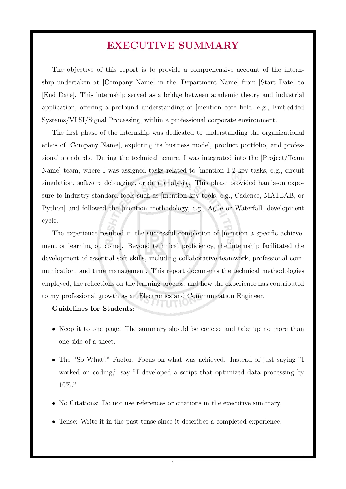 RV College of Engineering project report LaTeX template, page 4 of 22