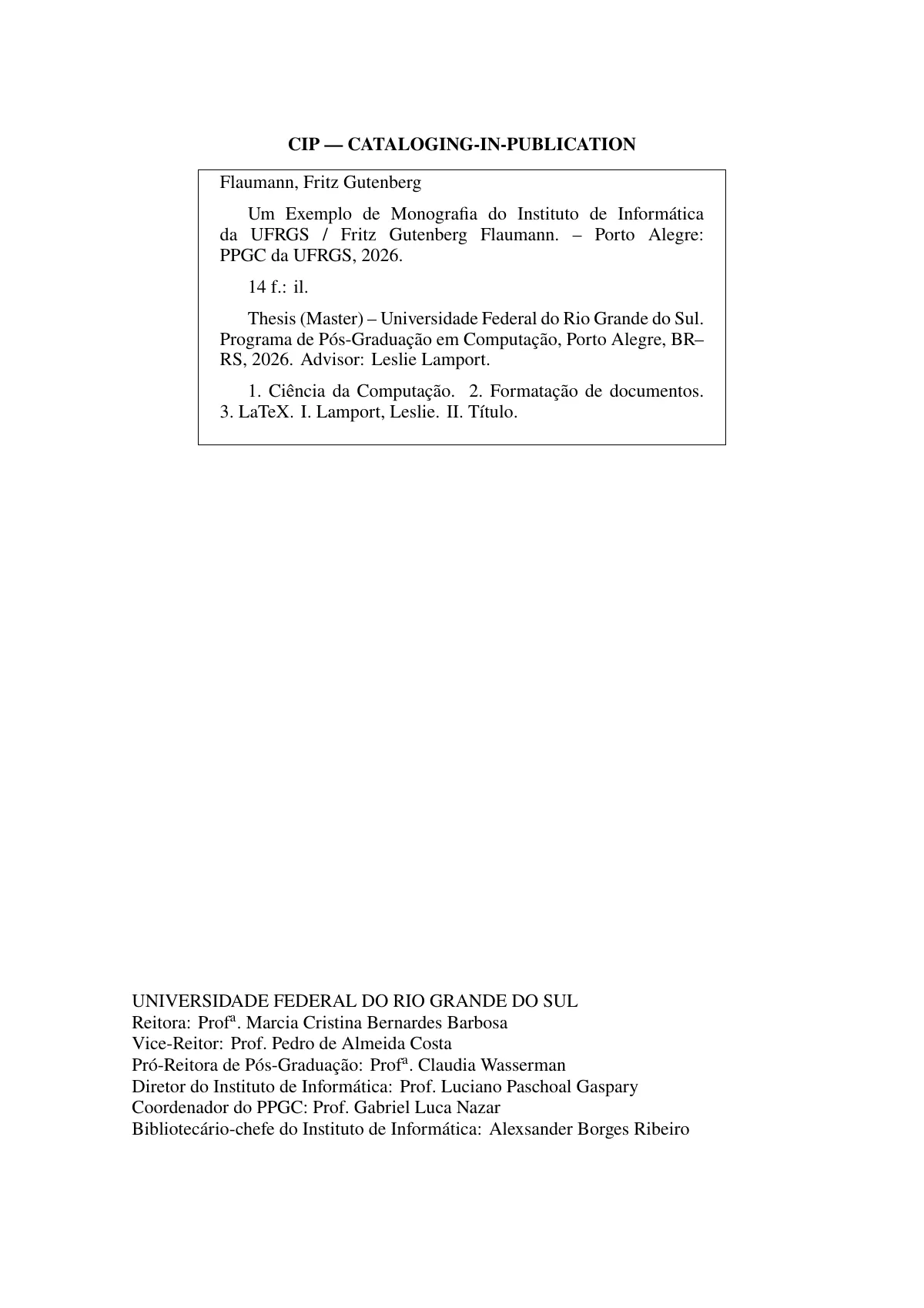 LaTeX-Vorlage UFRGS Institut für Informatik Thesis oder Monographie, Seite 2 von 14