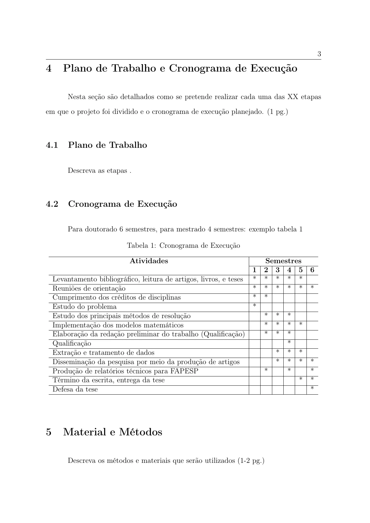 FAPESP doctoral research project proposal (Portuguese) LaTeX template, page 4 of 7