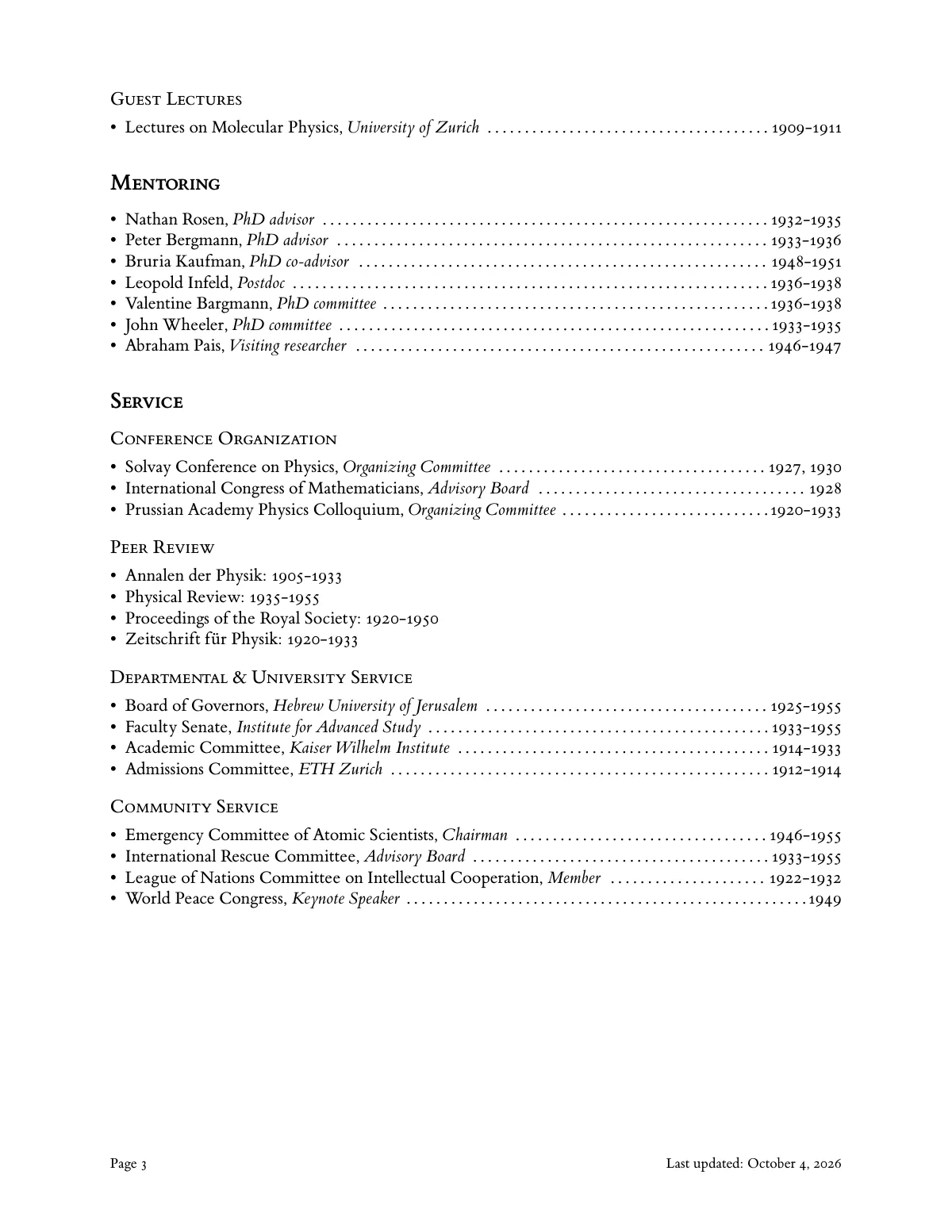 Modern minimal academic CV LaTeX template, page 3 of 3